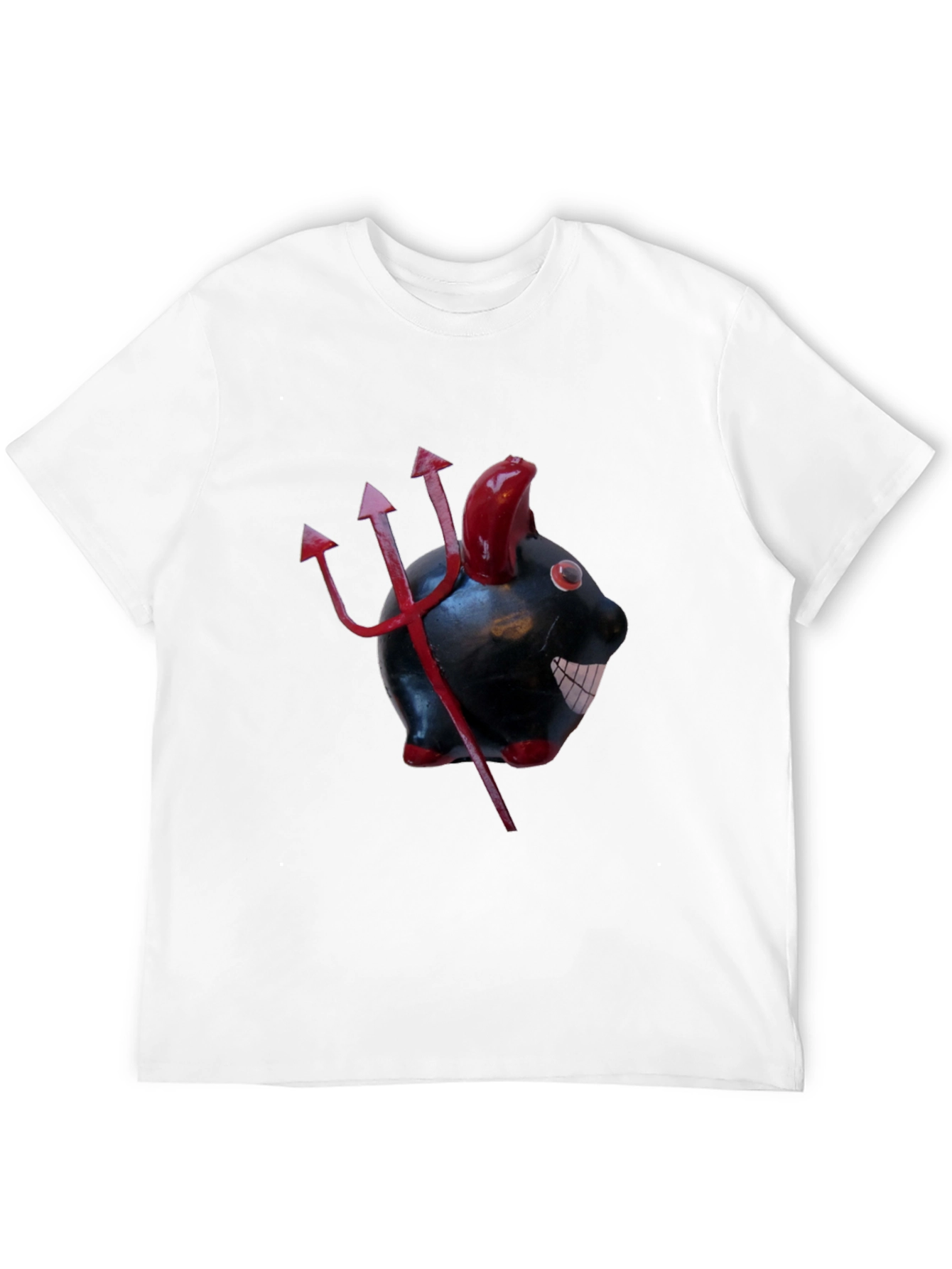 Devil Piggy Bank Graphic Tee - Black Cotton T-Shirt
