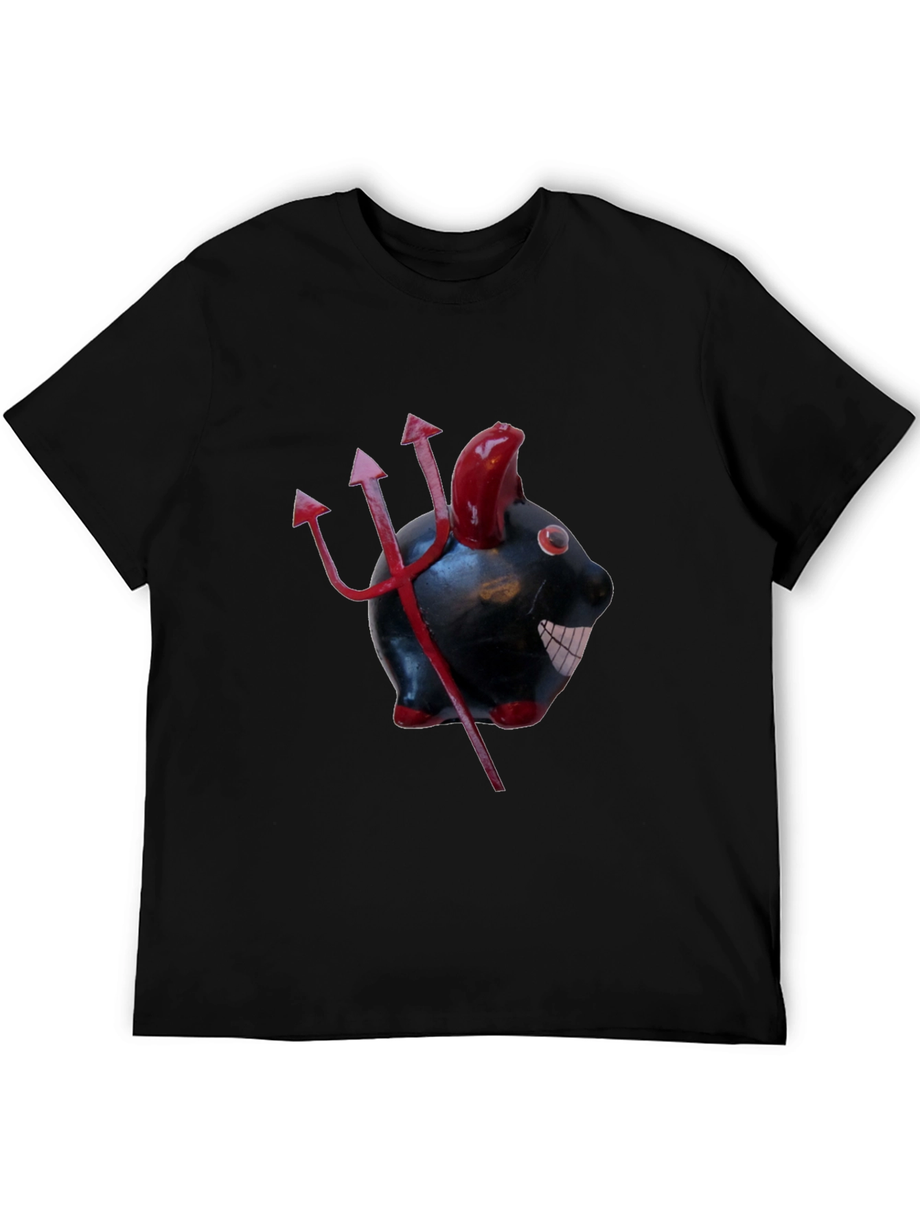 Devil Piggy Bank Graphic Tee - Black Cotton T-Shirt