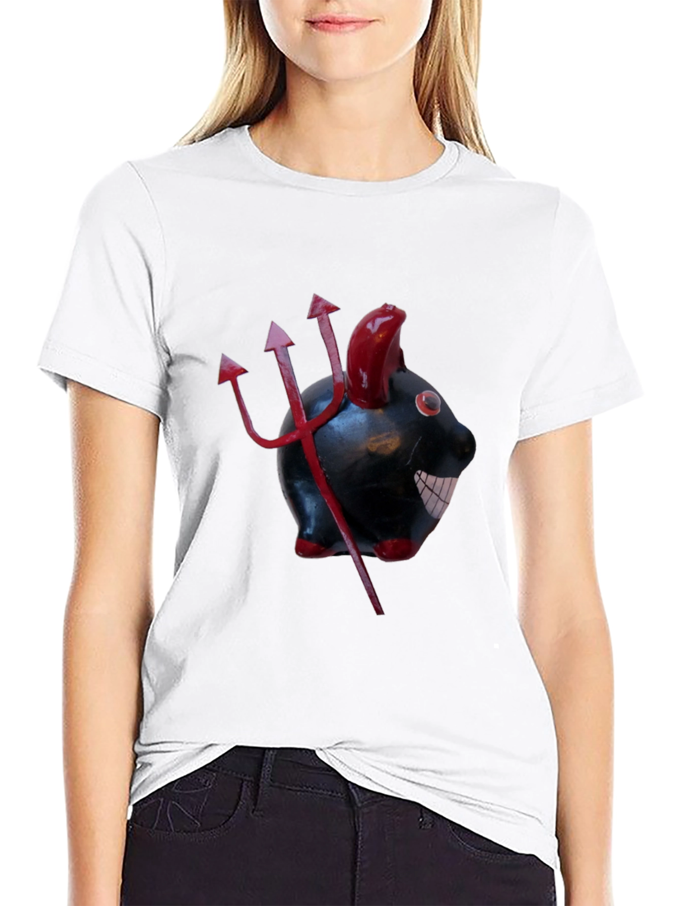 Devil Piggy Bank Graphic Tee - Black Cotton T-Shirt