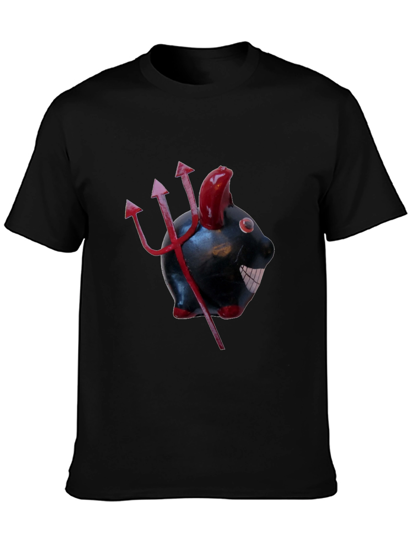 Devil Piggy Bank Graphic Tee - Black Cotton T-Shirt
