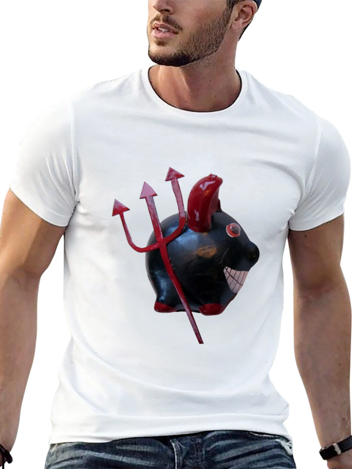 Devil Piggy Bank Graphic Tee - Black Cotton T-Shirt