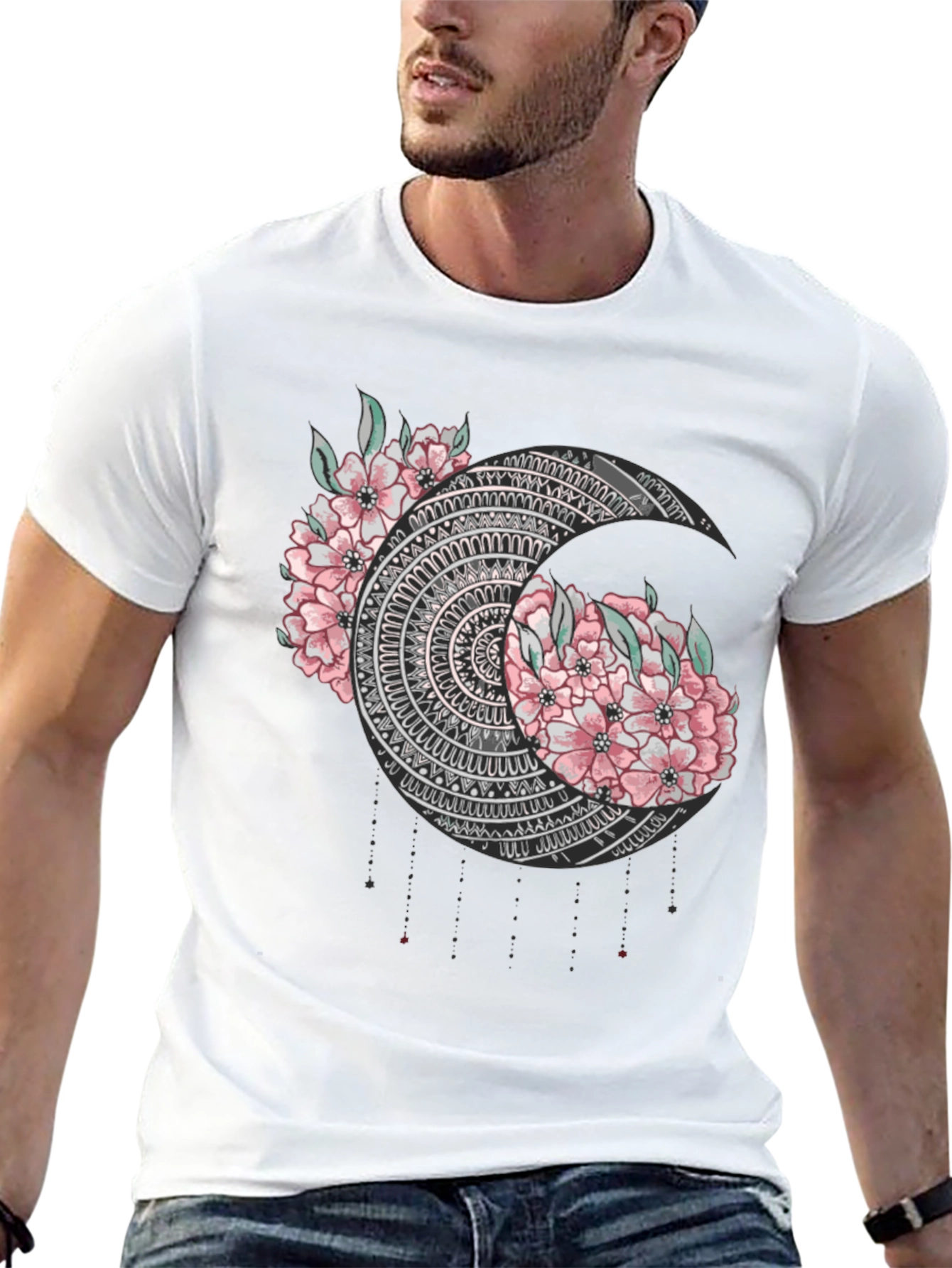 Floral Mandala Moon Graphic T-Shirt