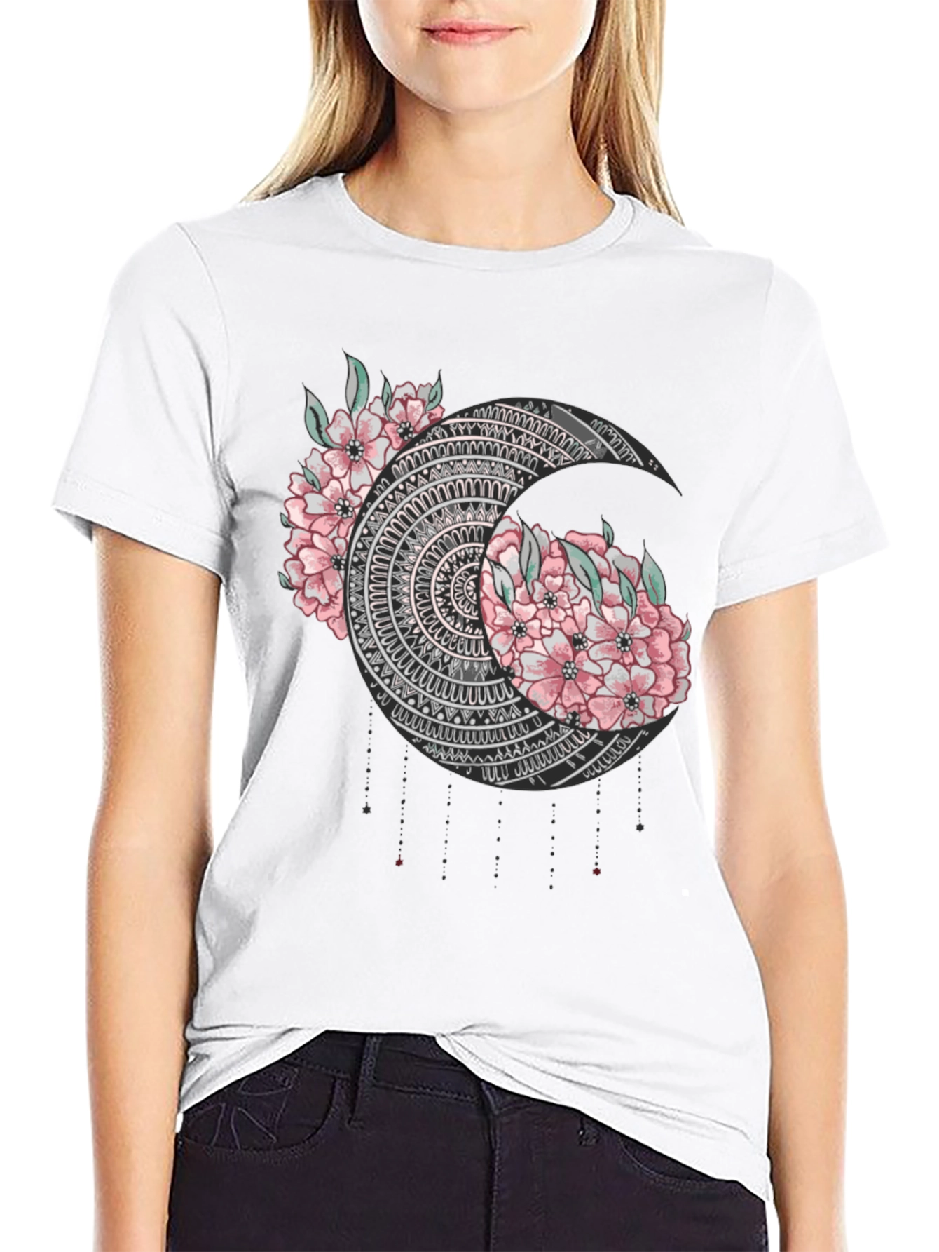 Floral Mandala Moon Graphic T-Shirt