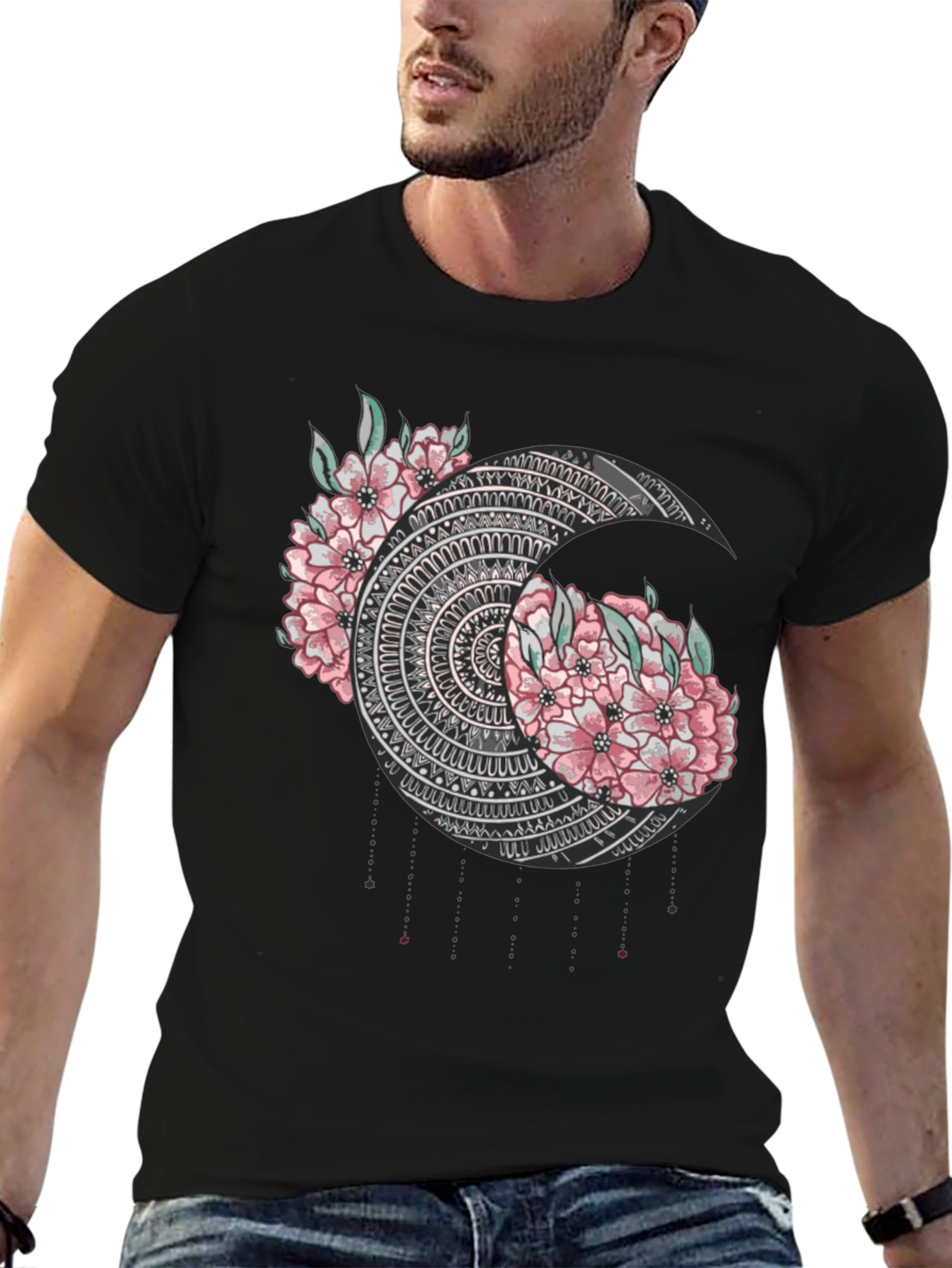 Floral Mandala Moon Graphic T-Shirt