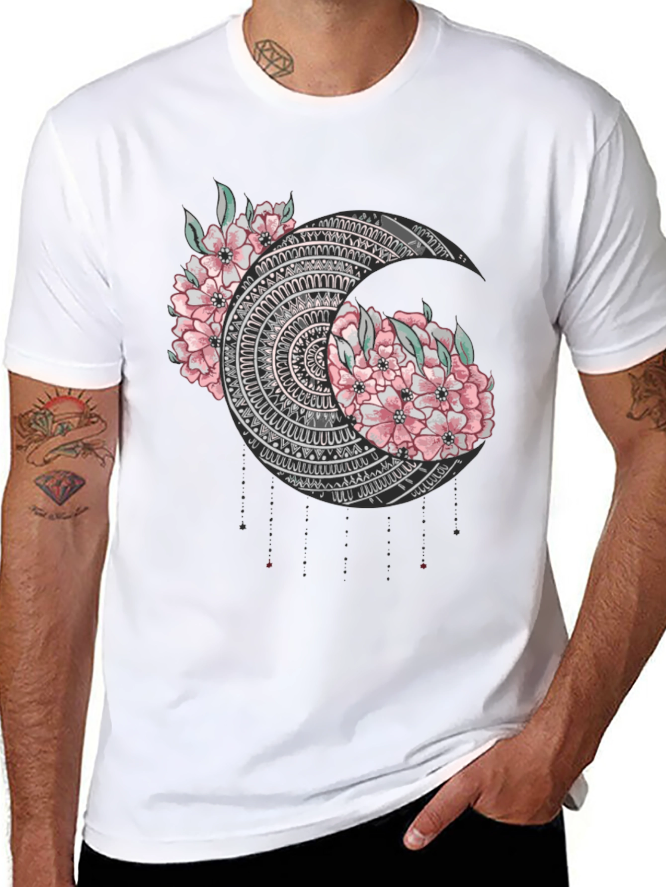 Floral Mandala Moon Graphic T-Shirt