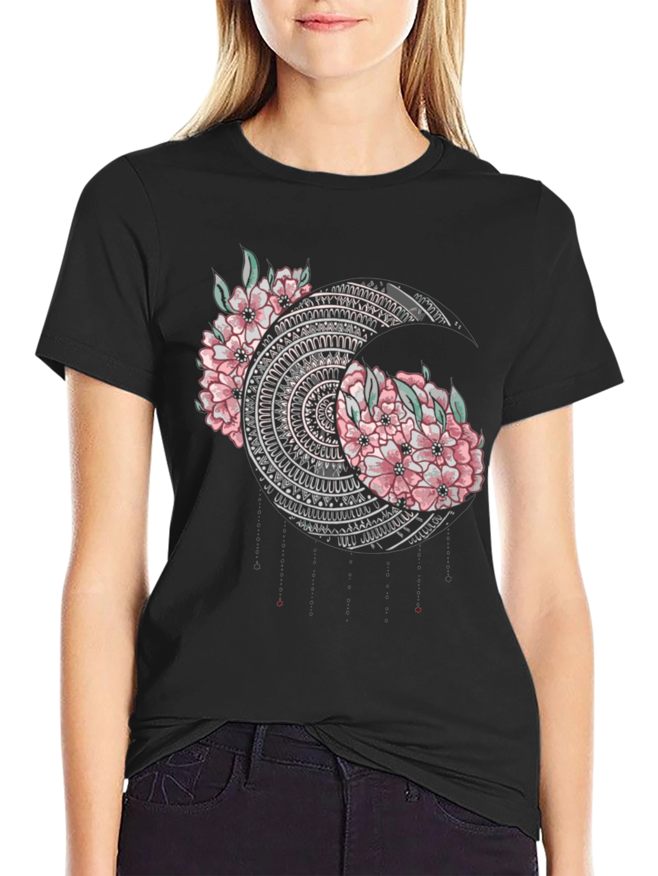 Floral Mandala Moon Graphic T-Shirt