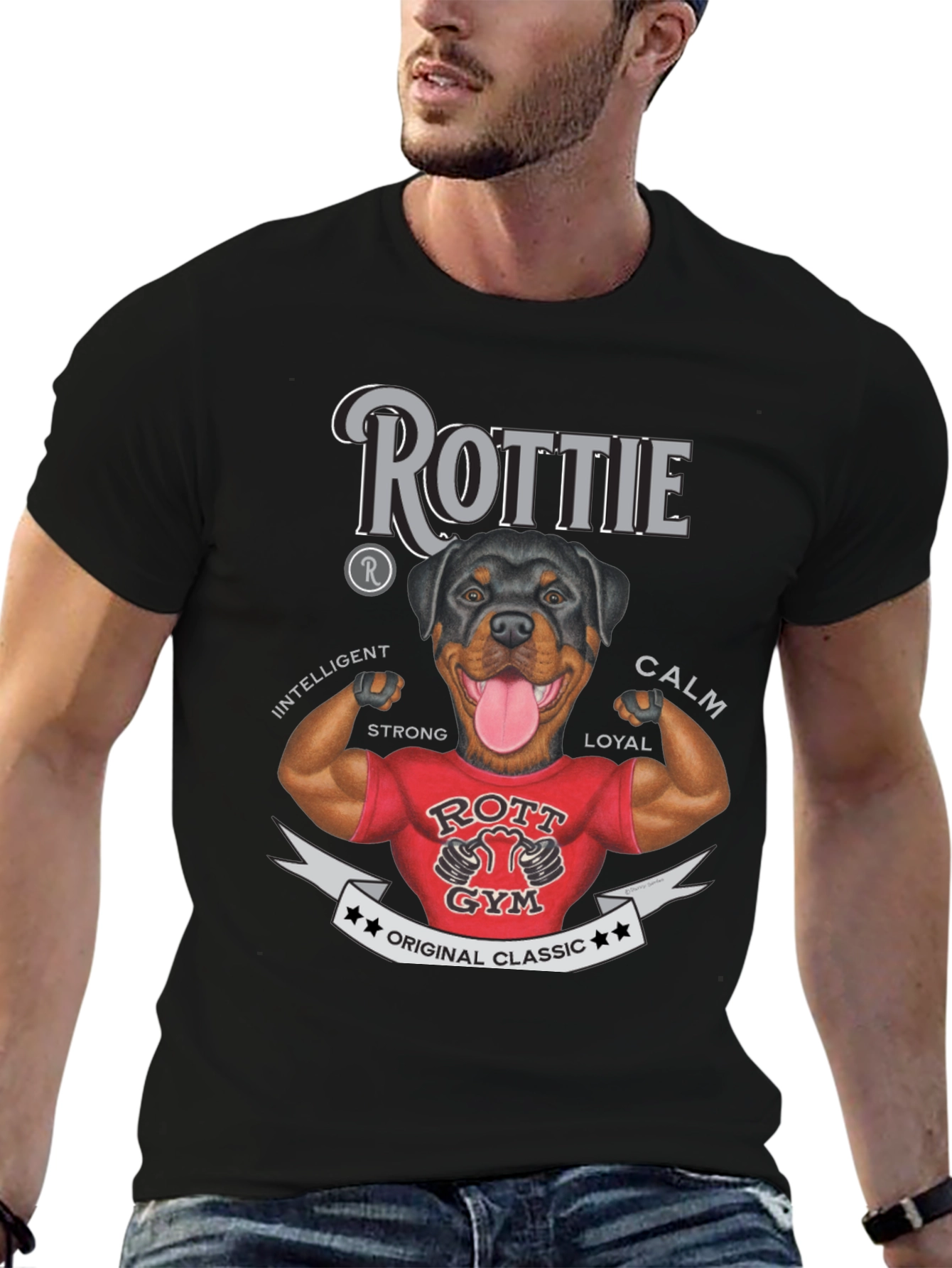 Rottie Gym Dog T-Shirt - Classic Design
