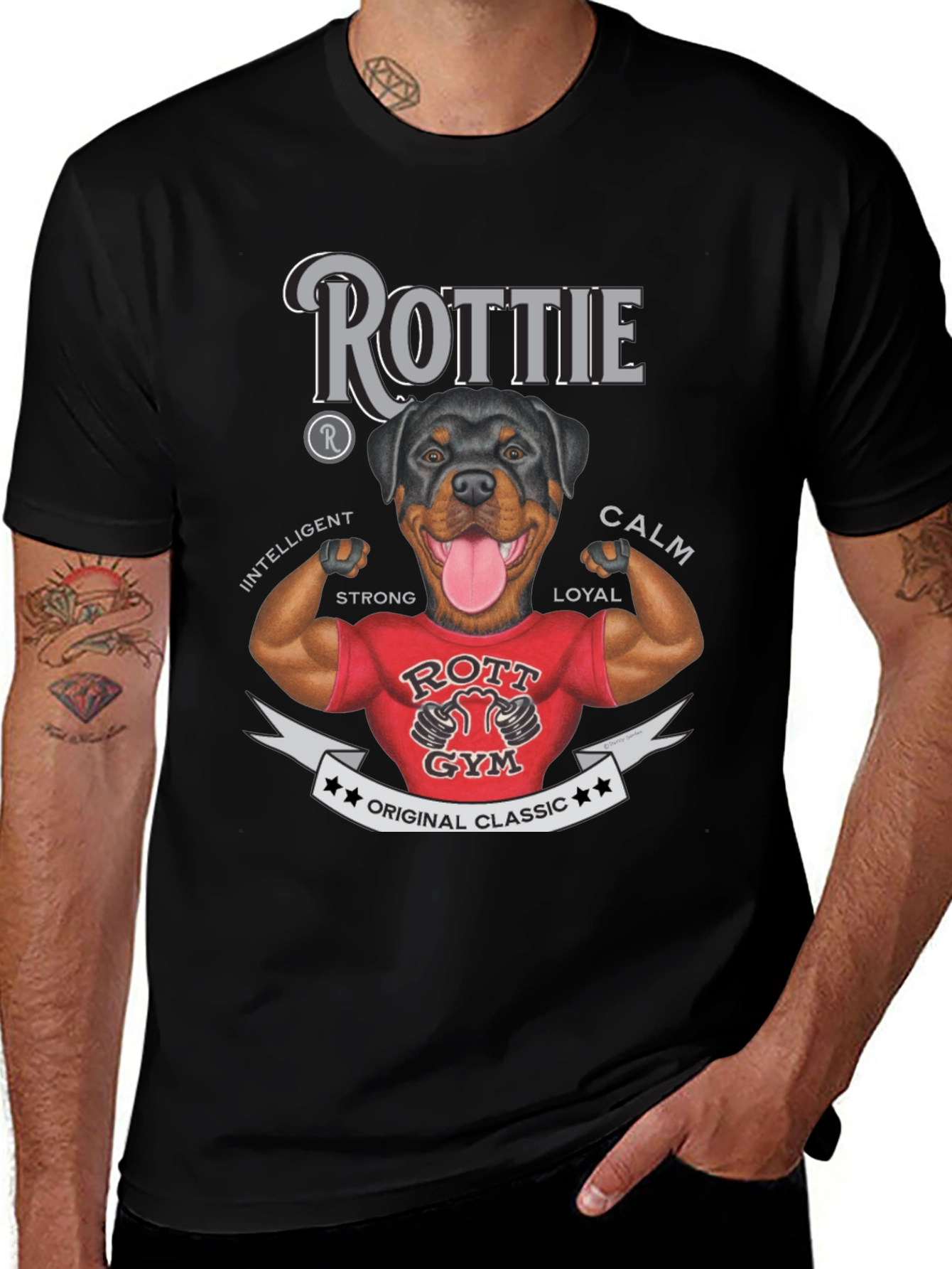 Rottie Gym Dog T-Shirt - Classic Design