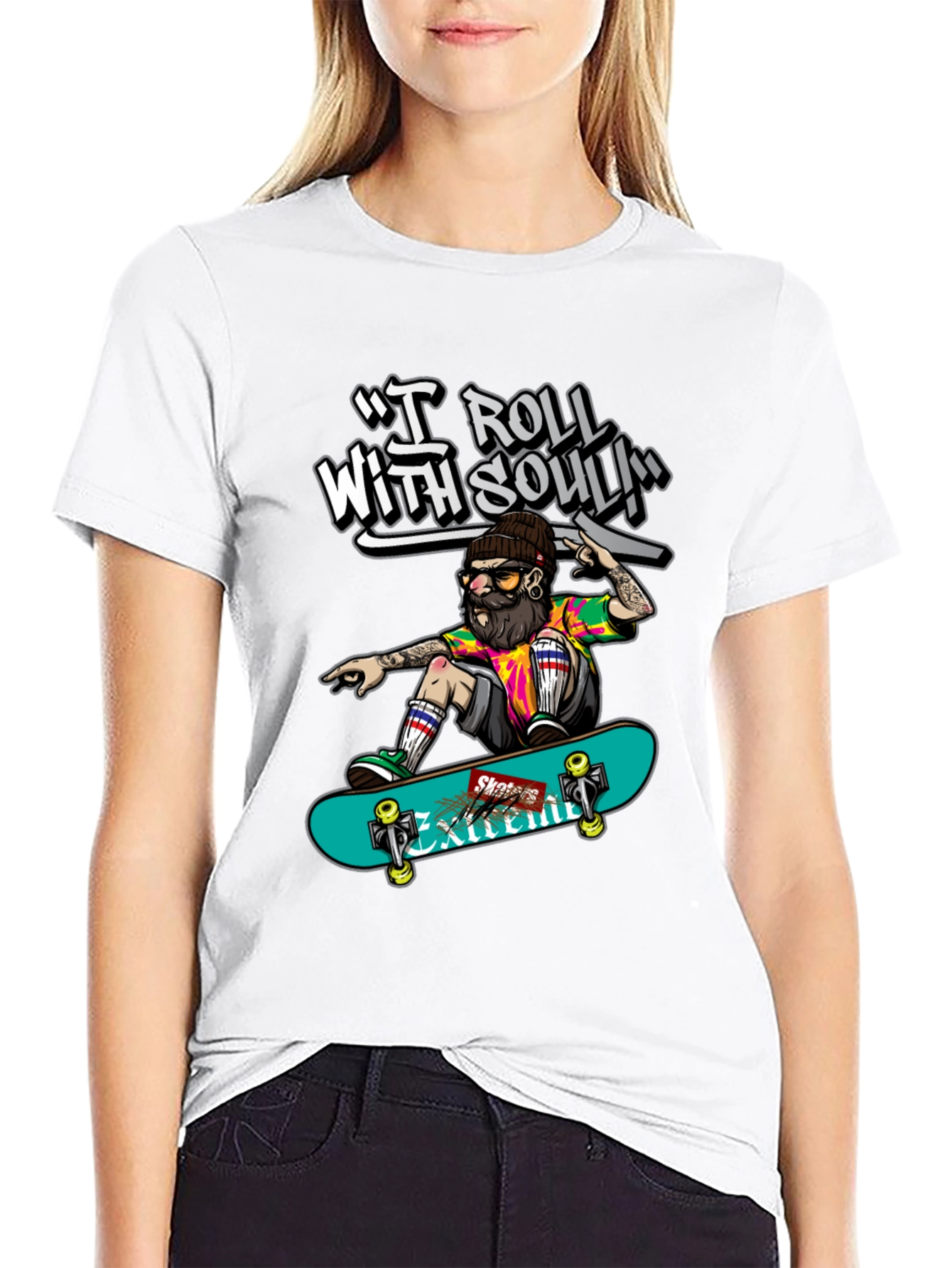 Skater Dude Graphic Tee - I Roll With Soul!