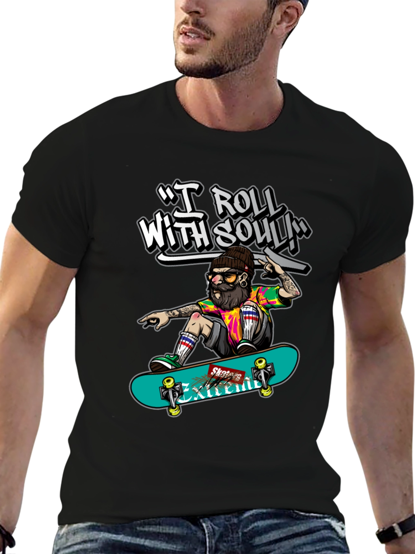 Skater Dude Graphic Tee - I Roll With Soul!