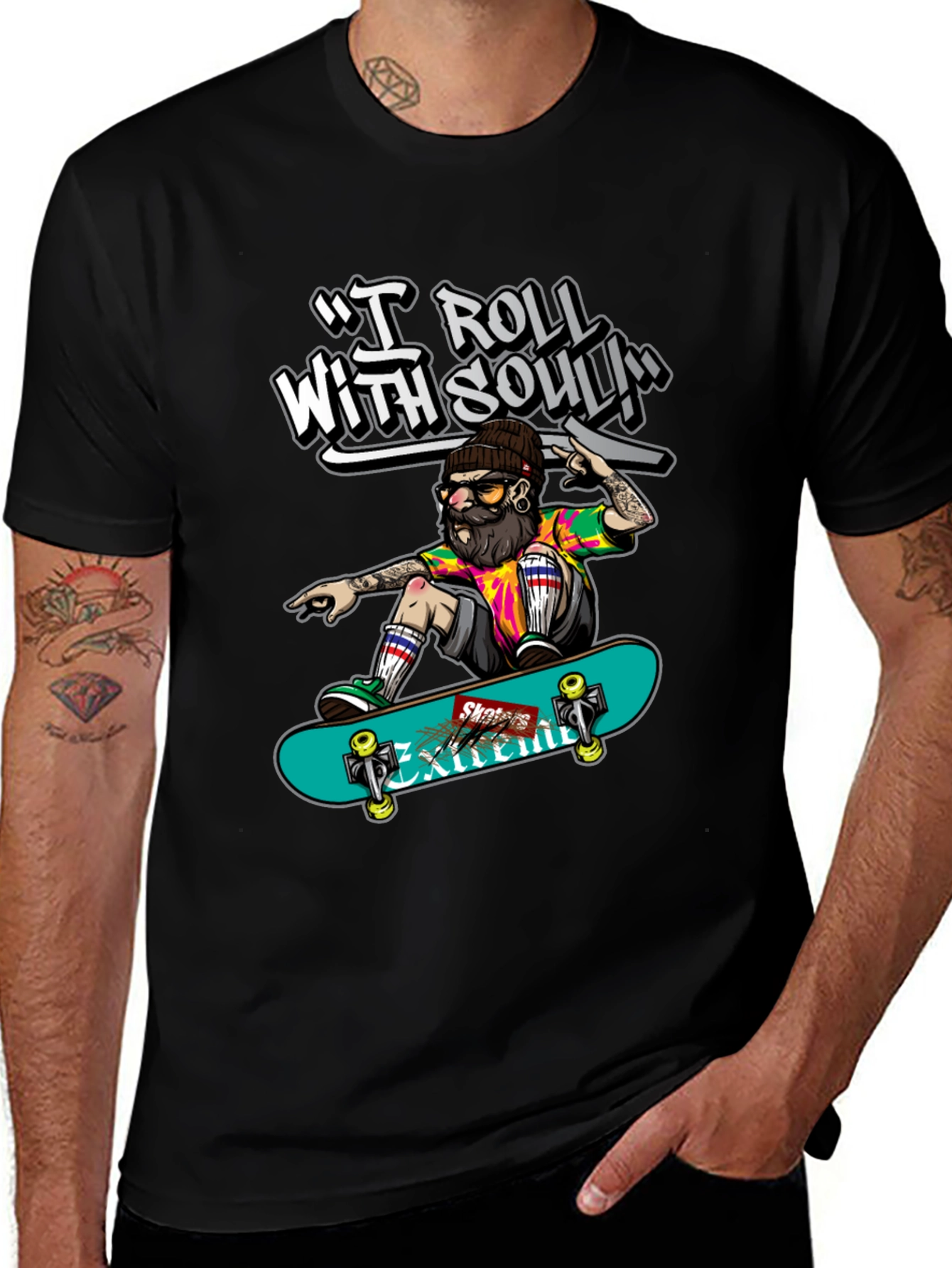Skater Dude Graphic Tee - I Roll With Soul!