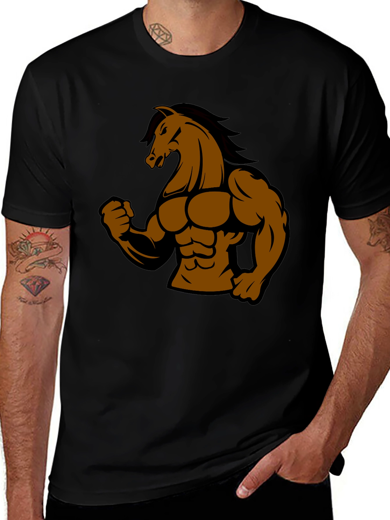 Muscle Horse Graphic Tee - Black Cotton T-Shirt