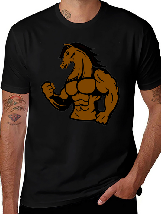 Muscle Horse Graphic Tee - Black Cotton T-Shirt