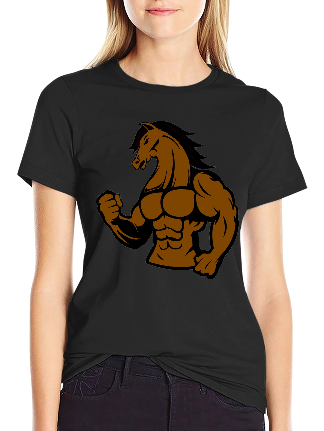 Muscle Horse Graphic Tee - Black Cotton T-Shirt