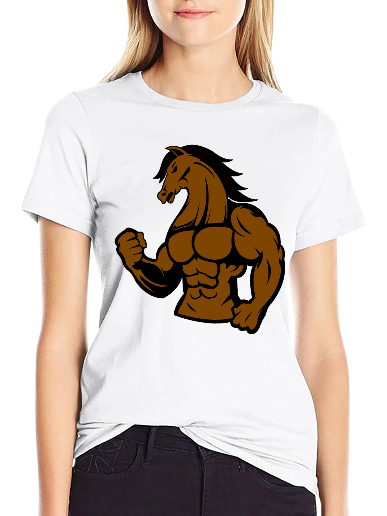 Muscle Horse Graphic Tee - Black Cotton T-Shirt