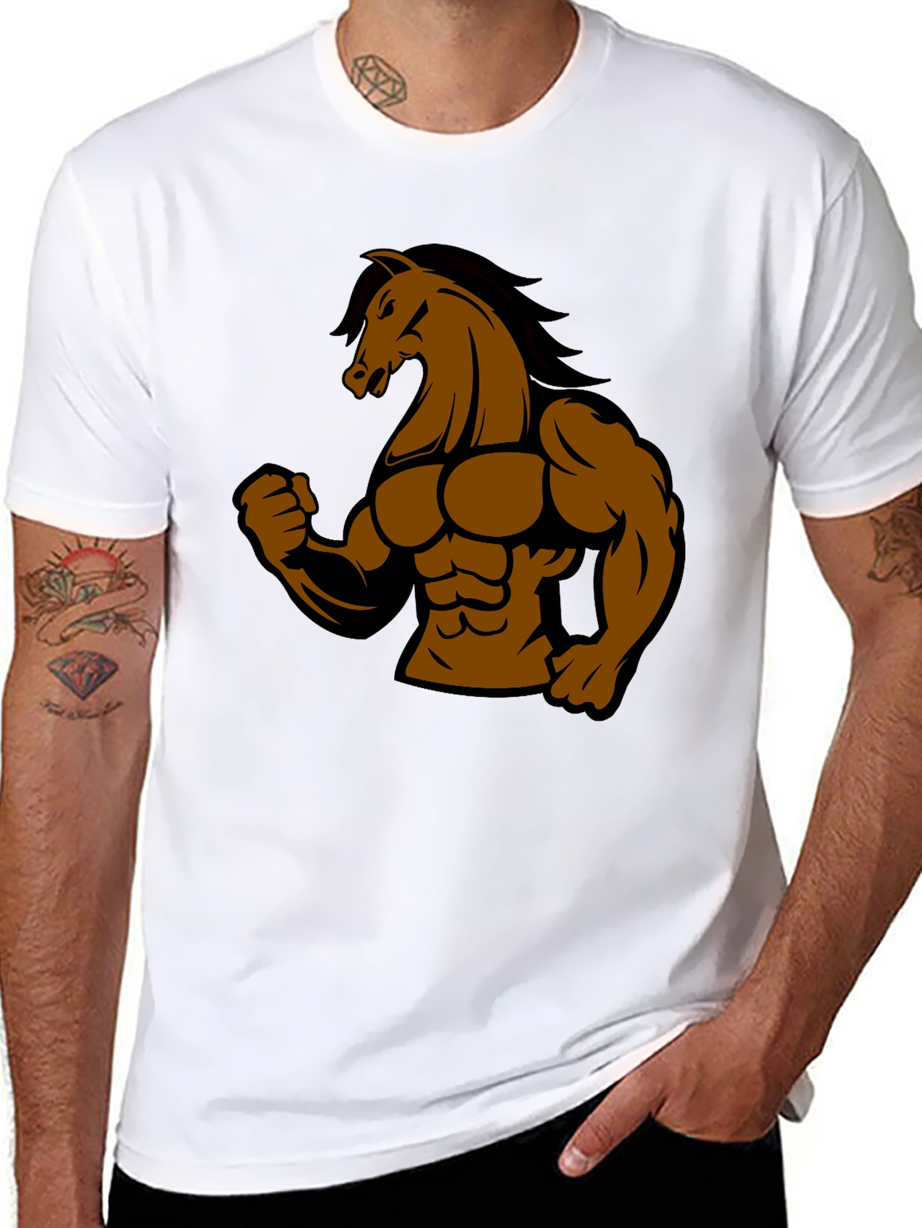 Muscle Horse Graphic Tee - Black Cotton T-Shirt