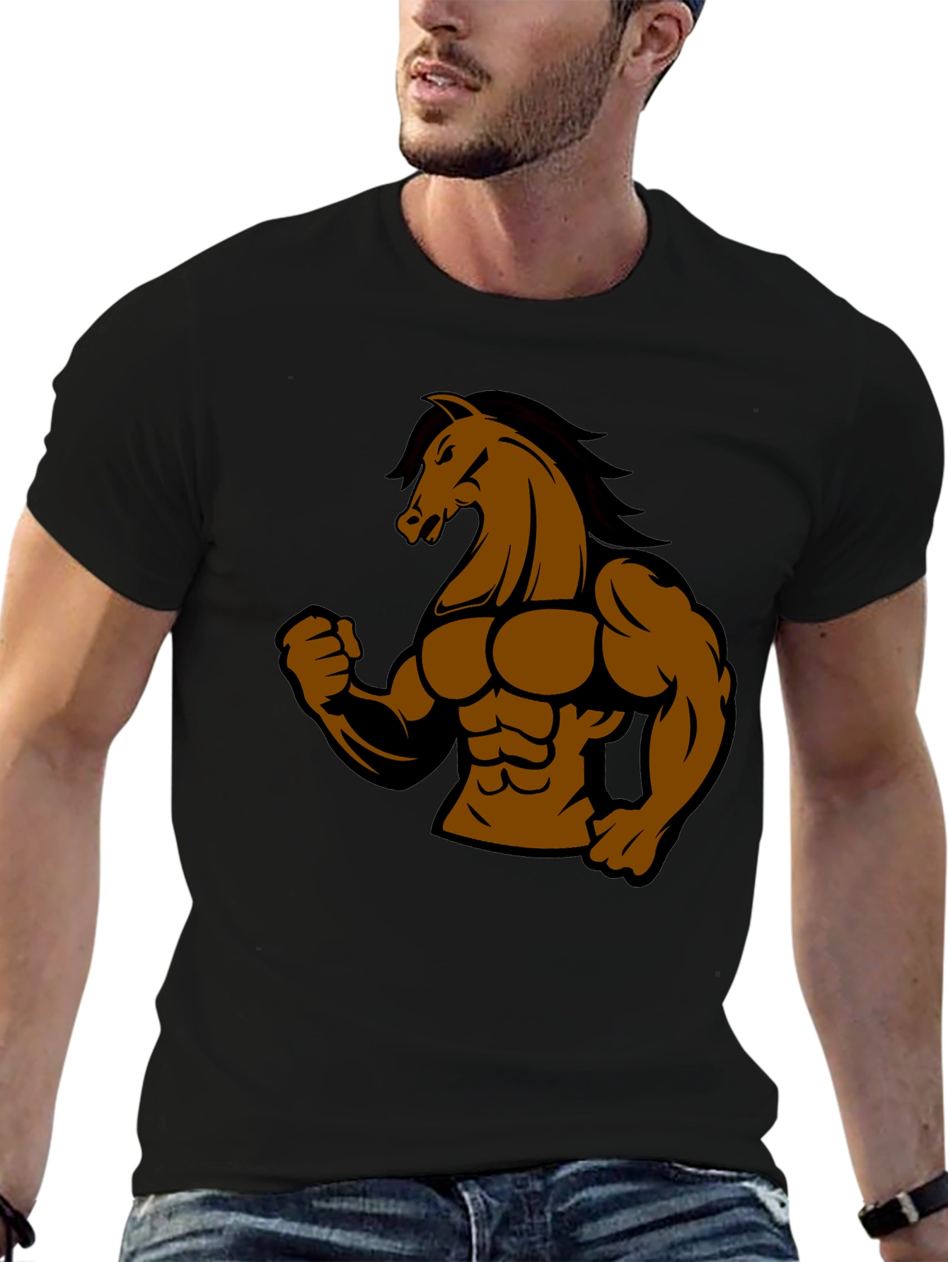 Muscle Horse Graphic Tee - Black Cotton T-Shirt