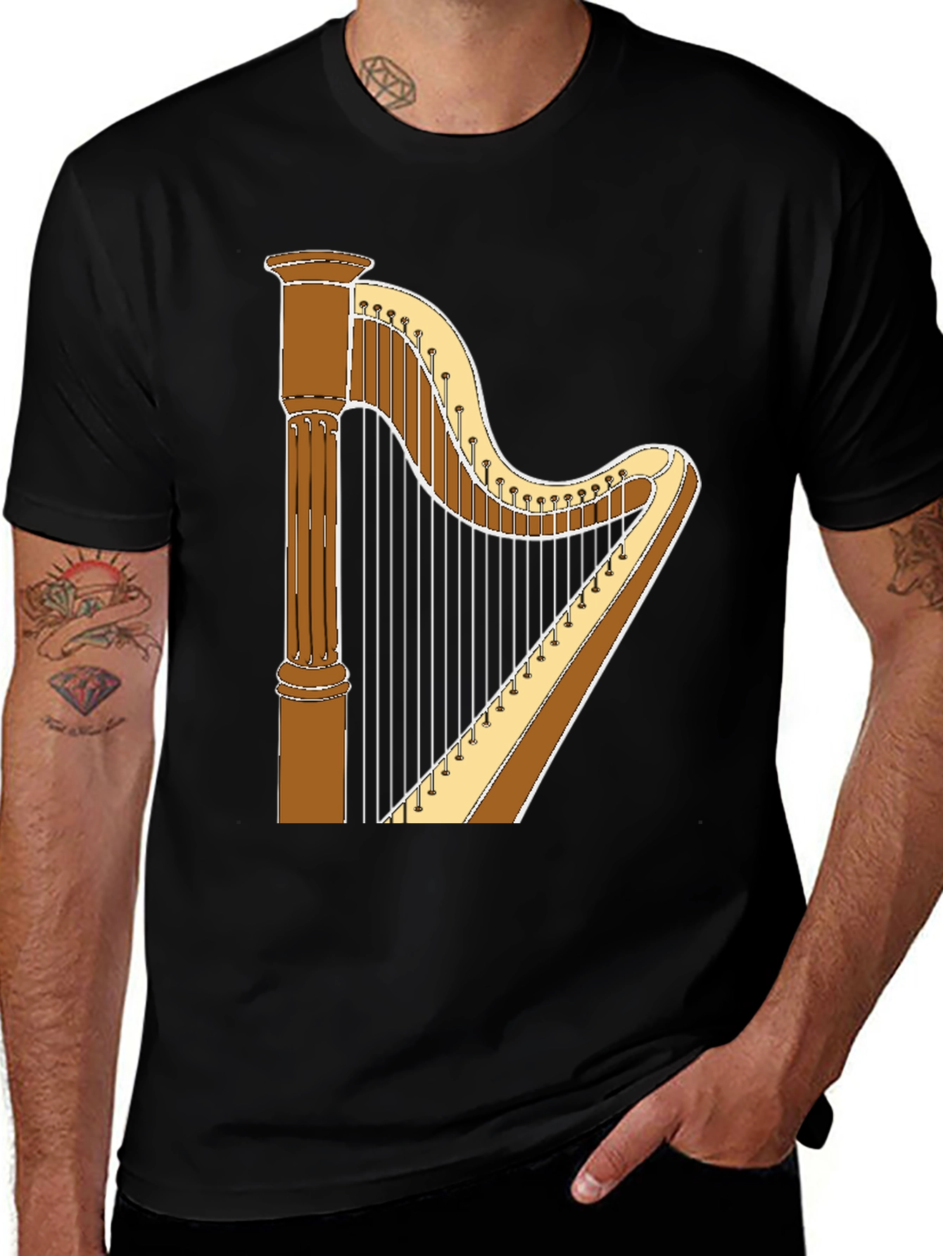 Harp Graphic T-Shirt - Musical Instrument Tee