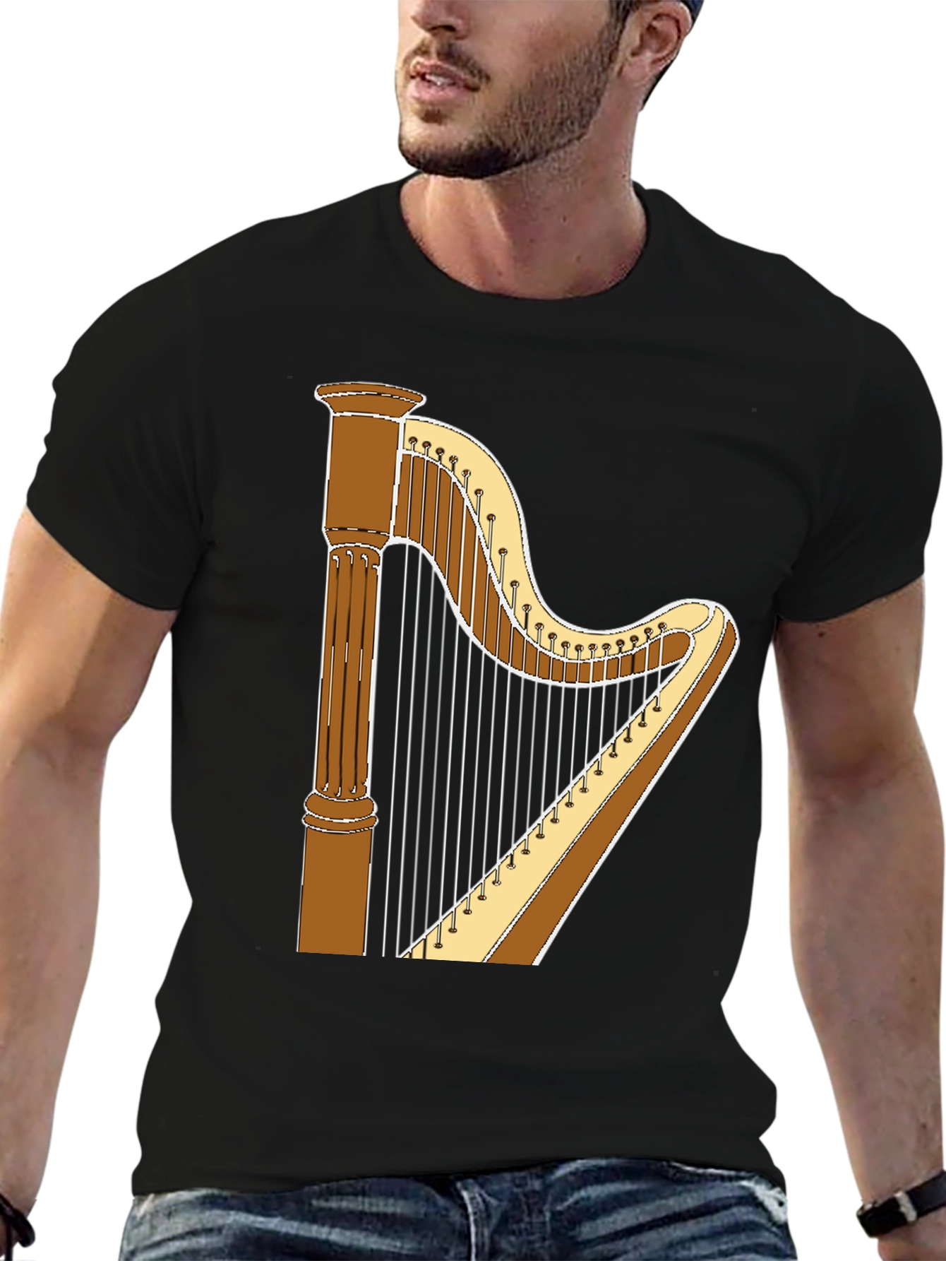 Harp Graphic T-Shirt - Musical Instrument Tee