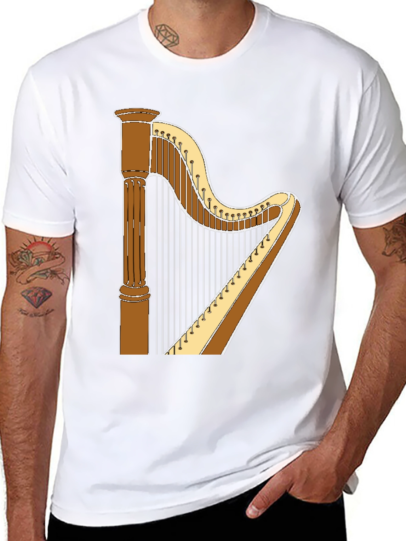 Harp Graphic T-Shirt - Musical Instrument Tee