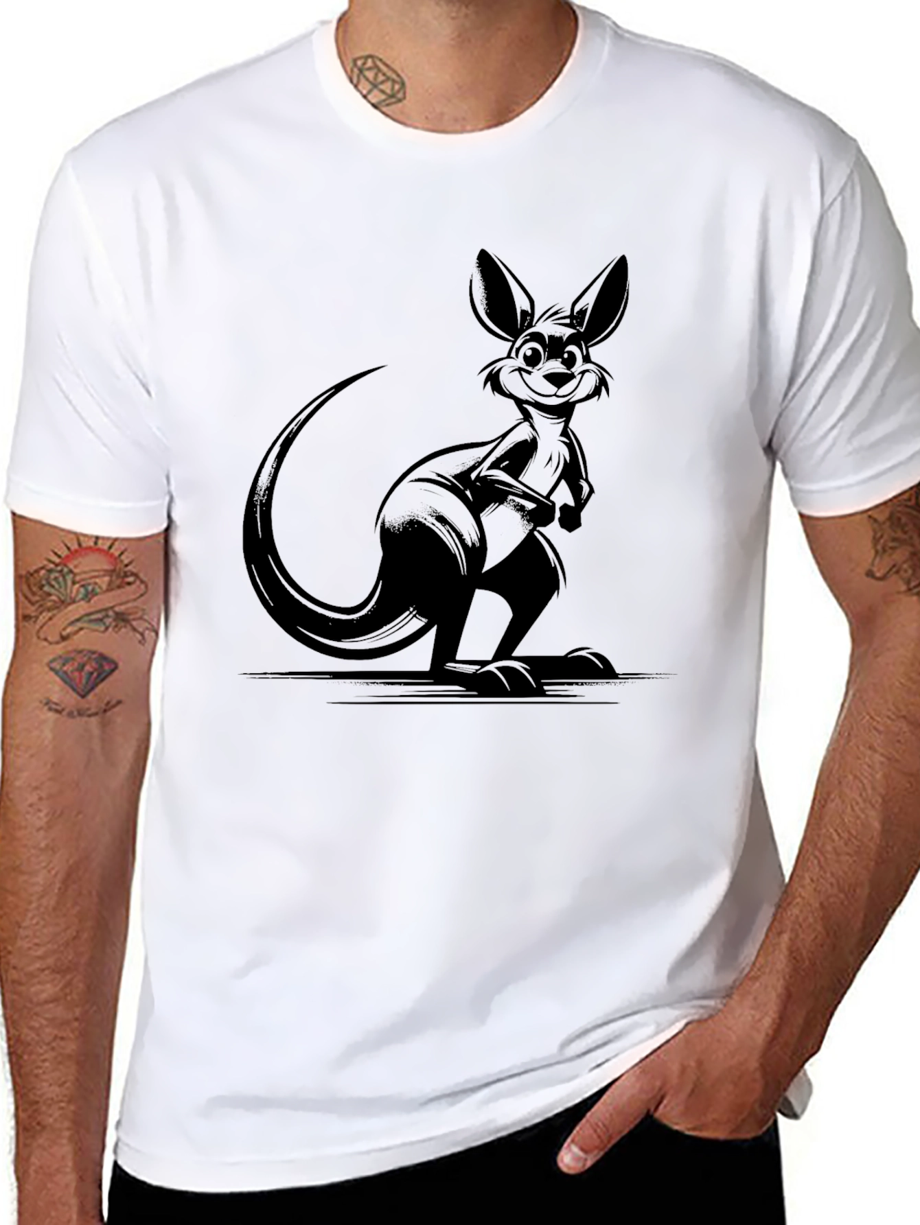 Mens Black Kangaroo Graphic Tee