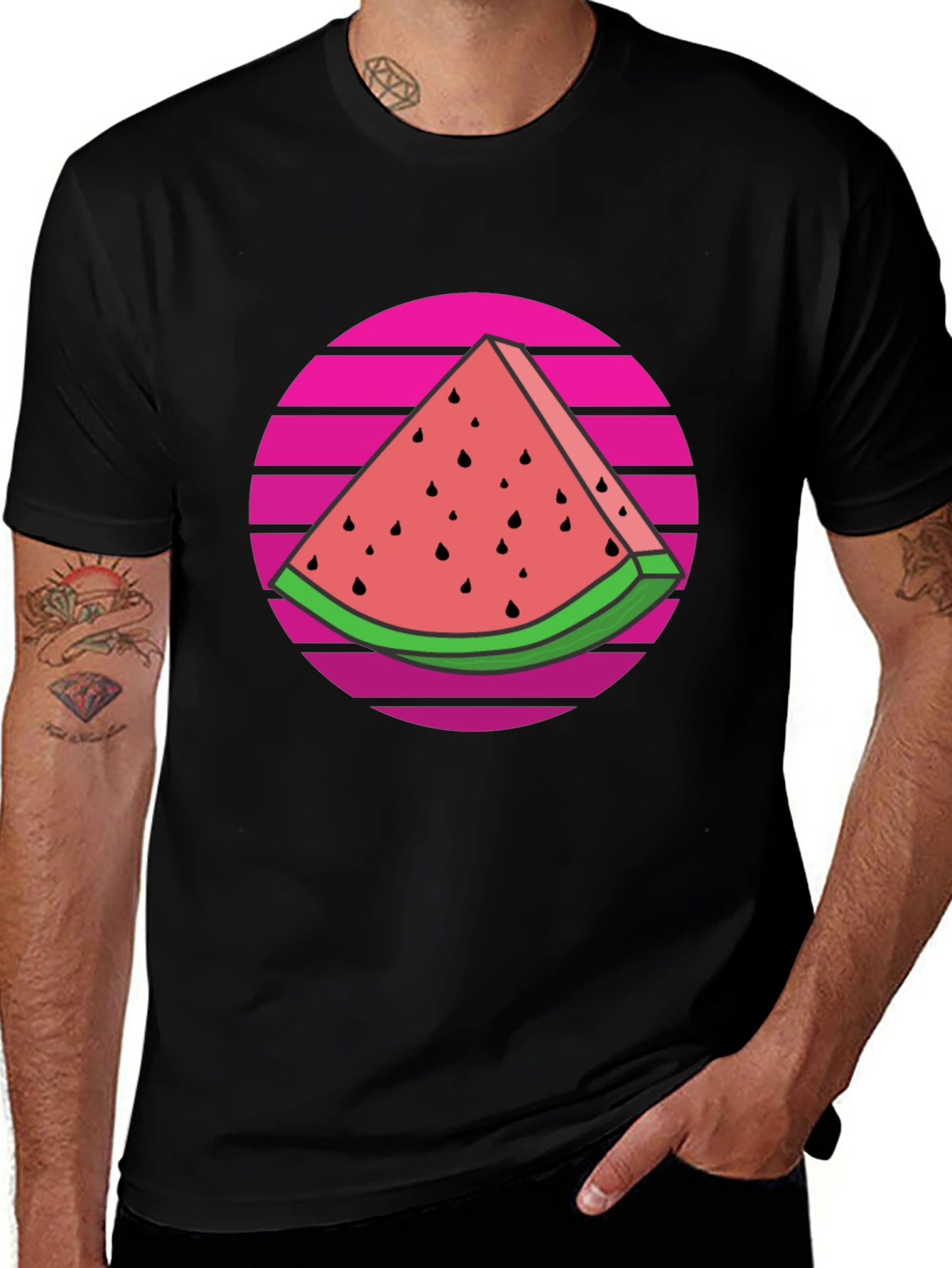 Retro Watermelon Slice Graphic Tee - Black