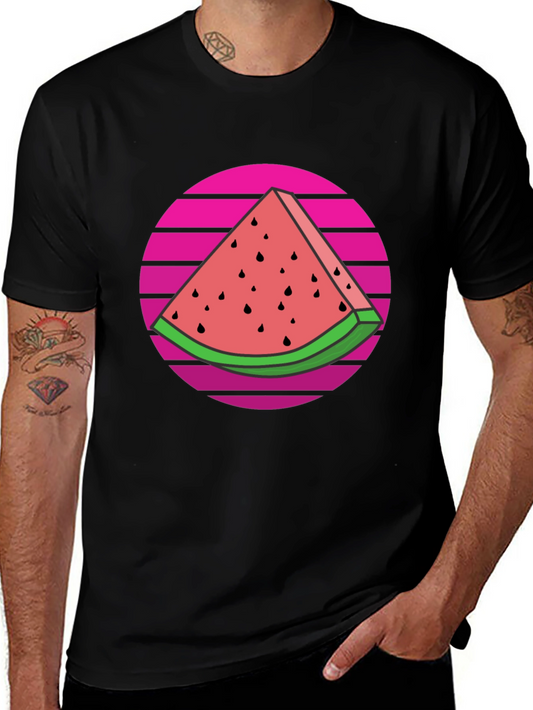 Retro Watermelon Slice Graphic Tee - Black