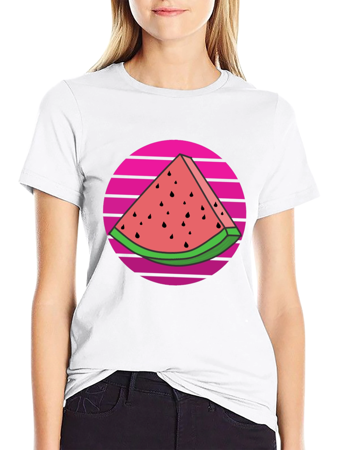 Retro Watermelon Slice Graphic Tee - Black