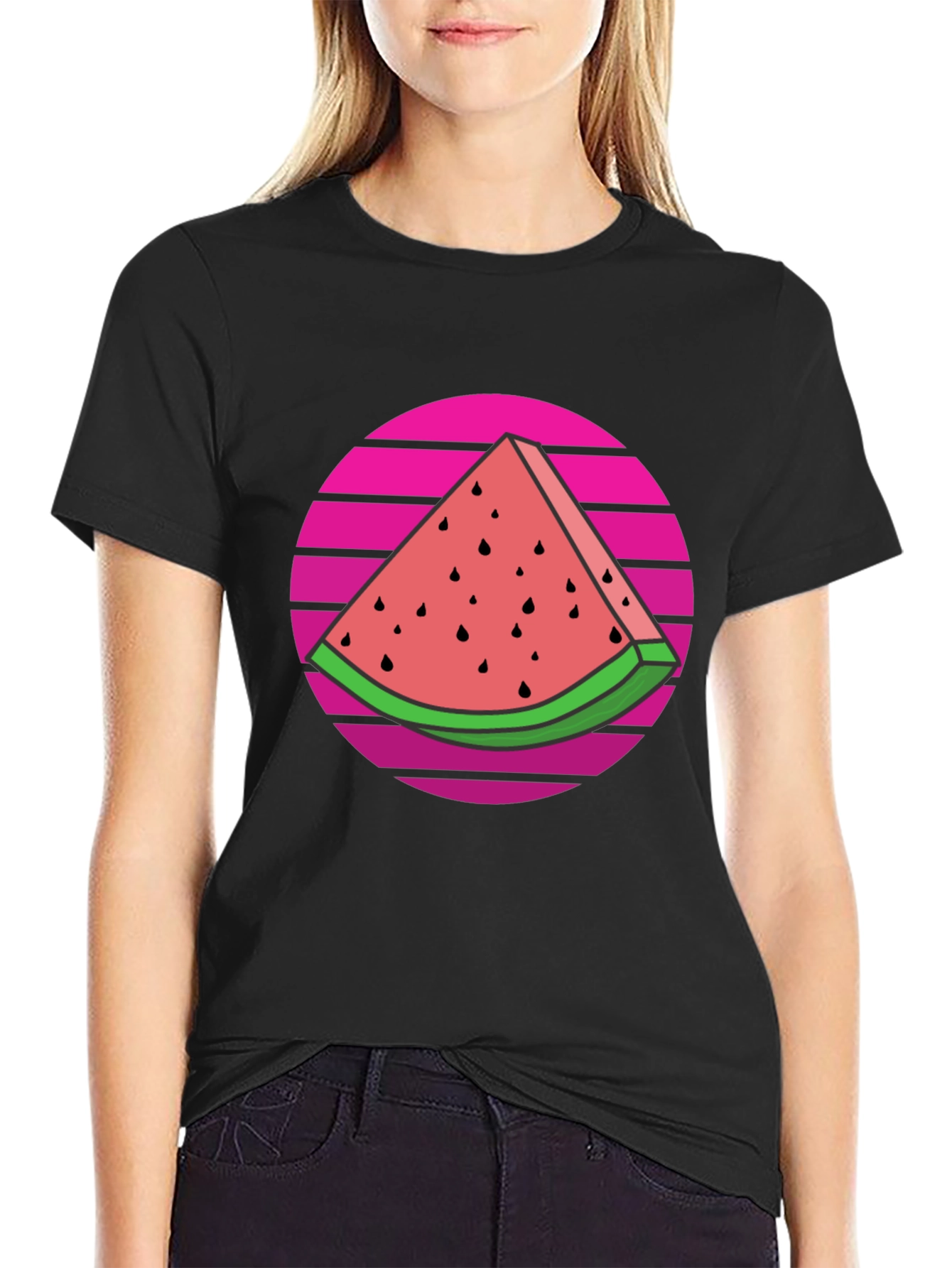 Retro Watermelon Slice Graphic Tee - Black