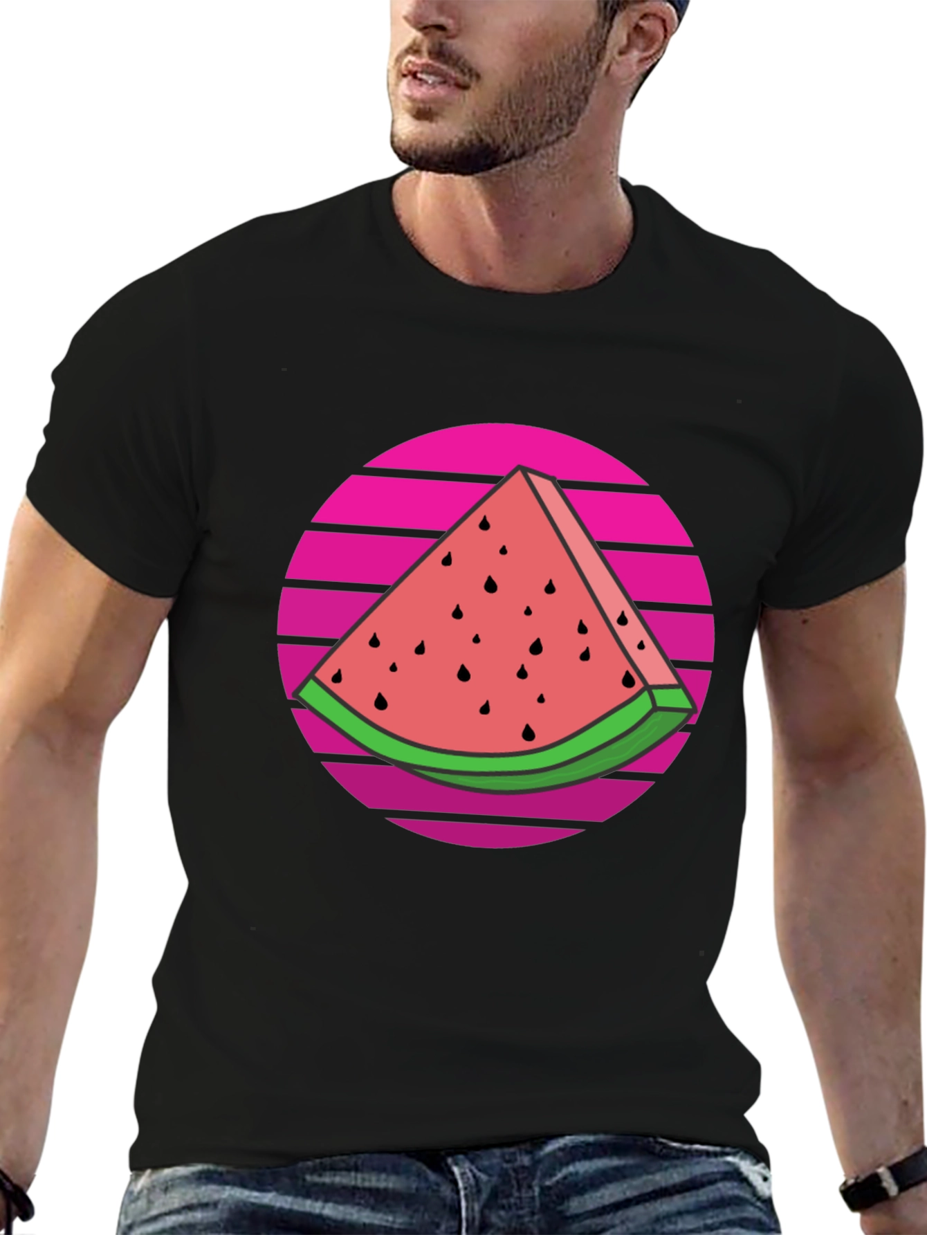 Retro Watermelon Slice Graphic Tee - Black