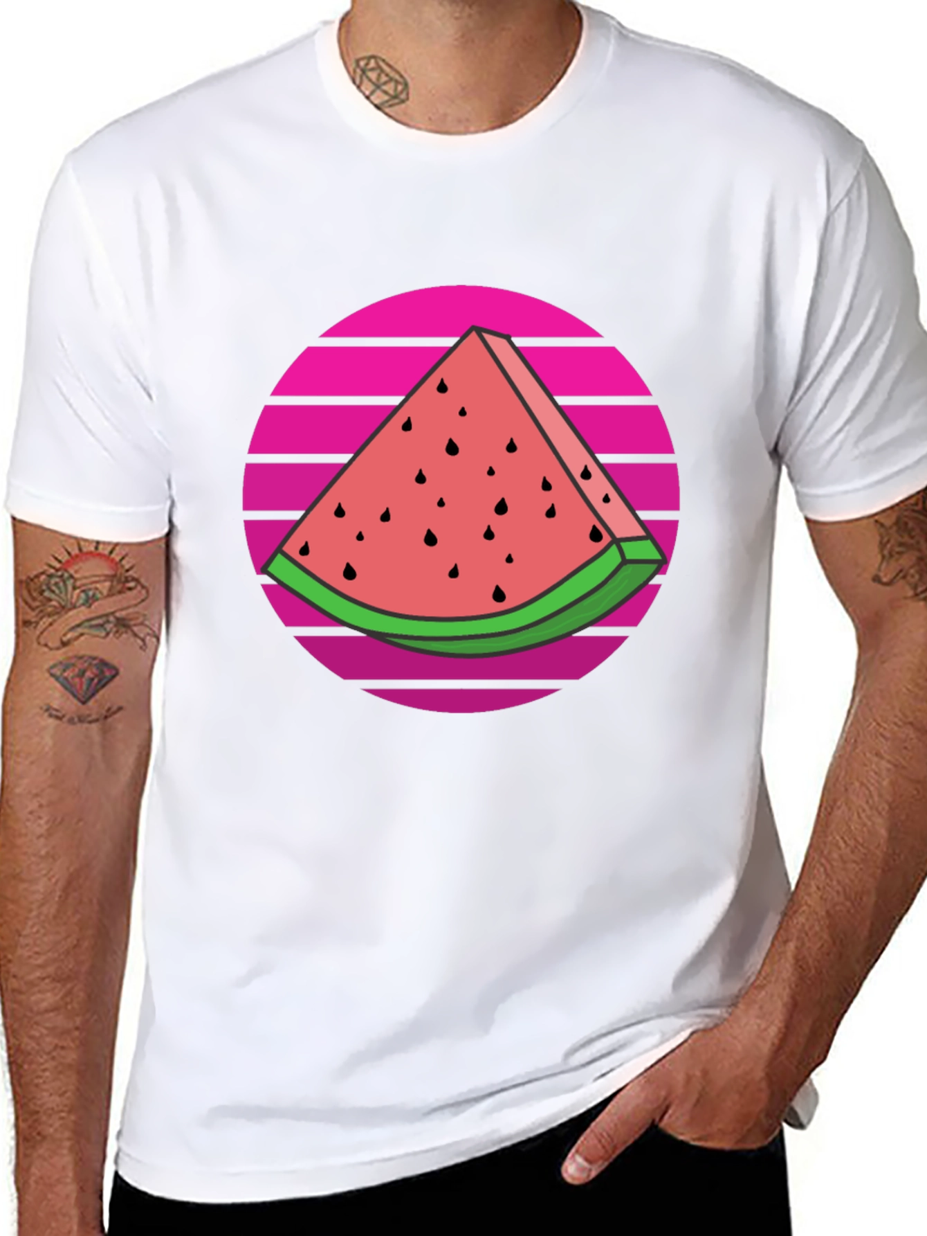 Retro Watermelon Slice Graphic Tee - Black