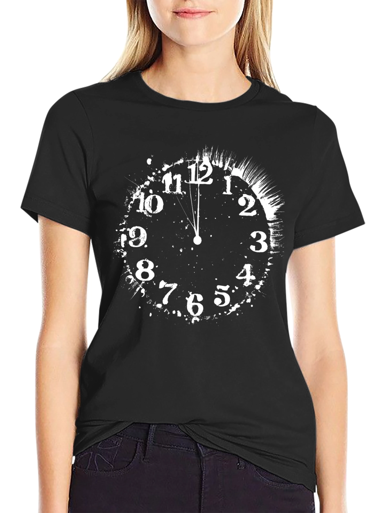 Midnight Clock Tee - Black Cotton Graphic T-Shirt