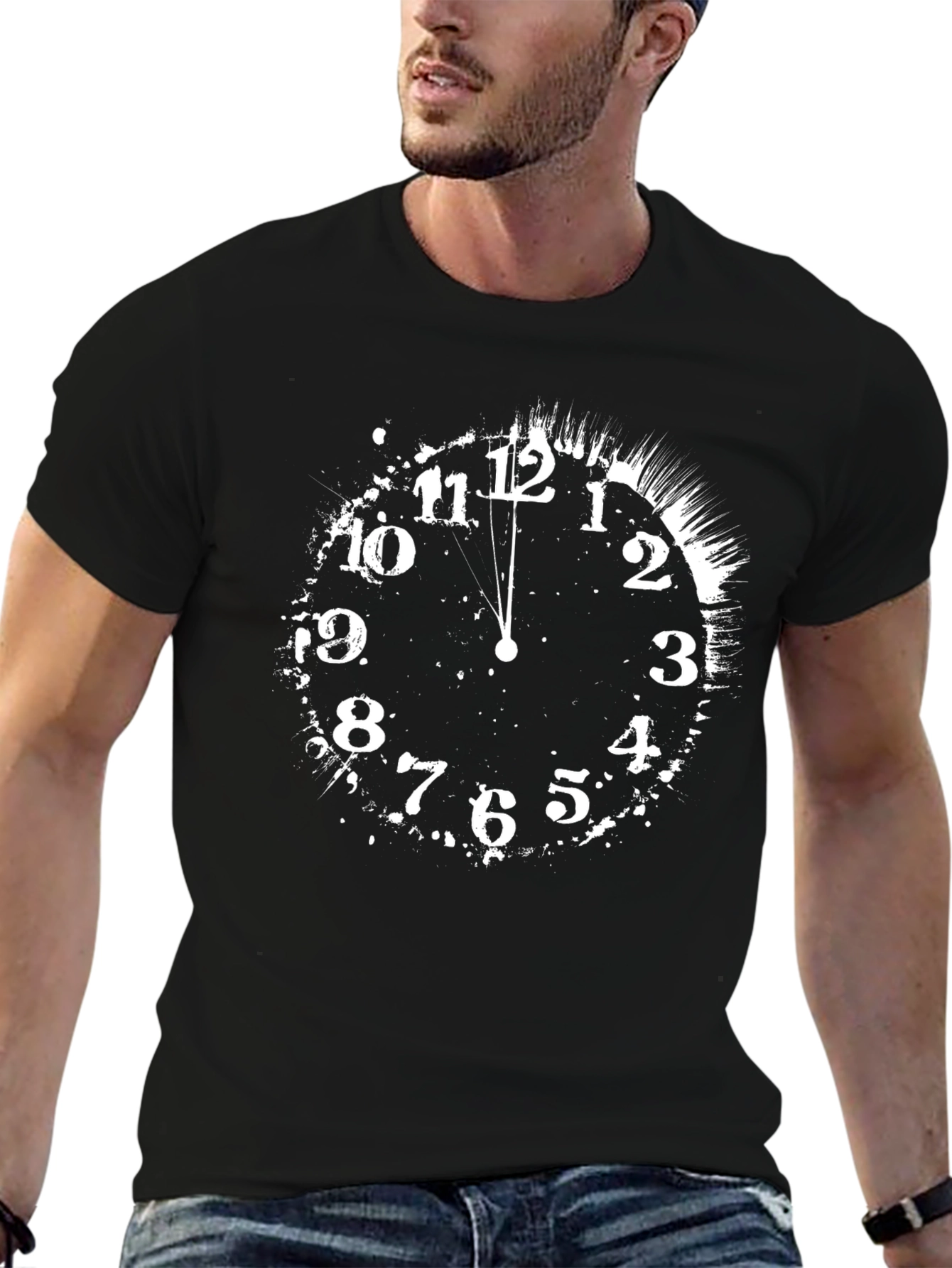 Midnight Clock Tee - Black Cotton Graphic T-Shirt