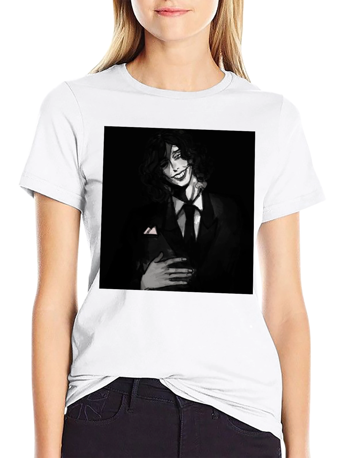 Monochrome Joker Graphic Tee - Dark Humor Fashion