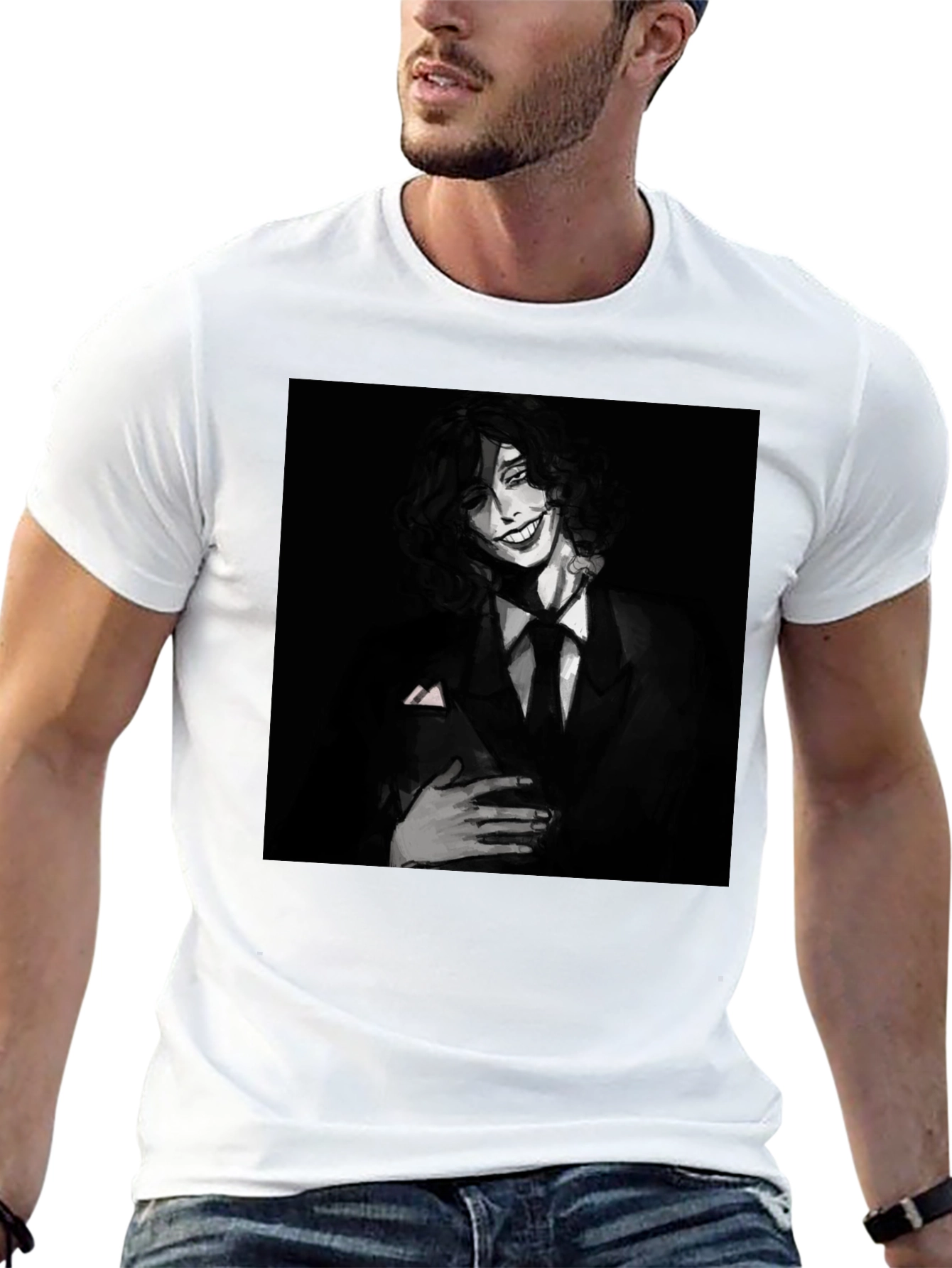 Monochrome Joker Graphic Tee - Dark Humor Fashion