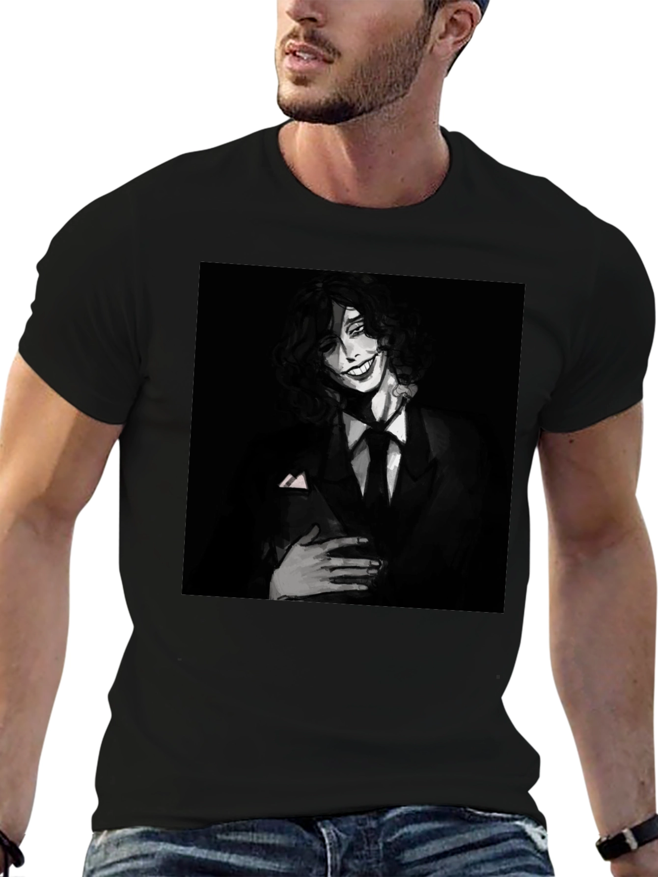 Monochrome Joker Graphic Tee - Dark Humor Fashion