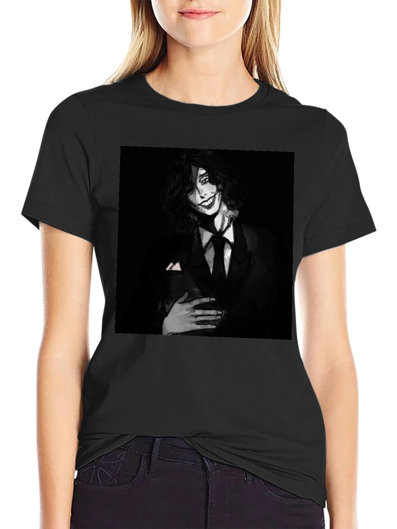 Monochrome Joker Graphic Tee - Dark Humor Fashion