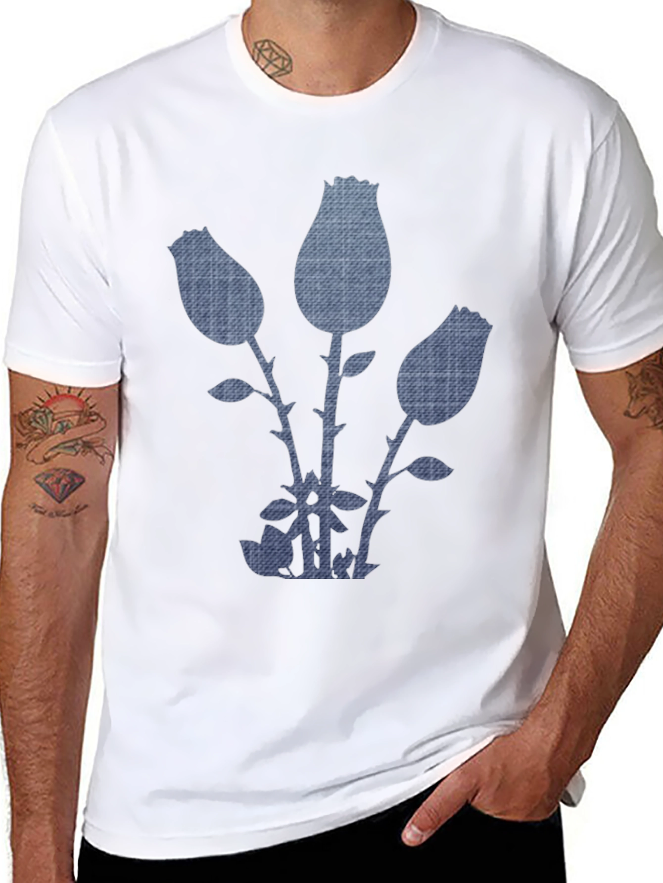 Denim Rose Graphic Tee - Modern Casual Style
