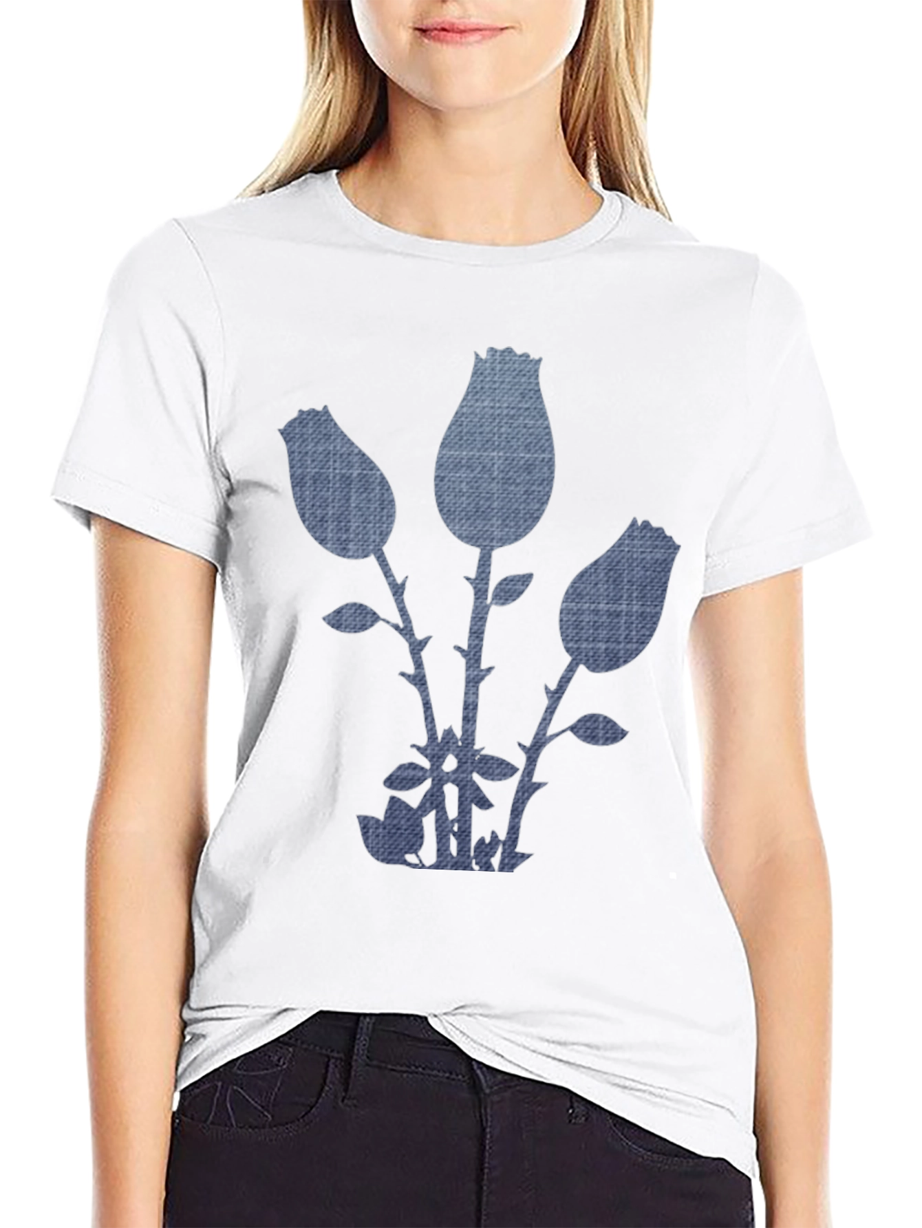 Denim Rose Graphic Tee - Modern Casual Style