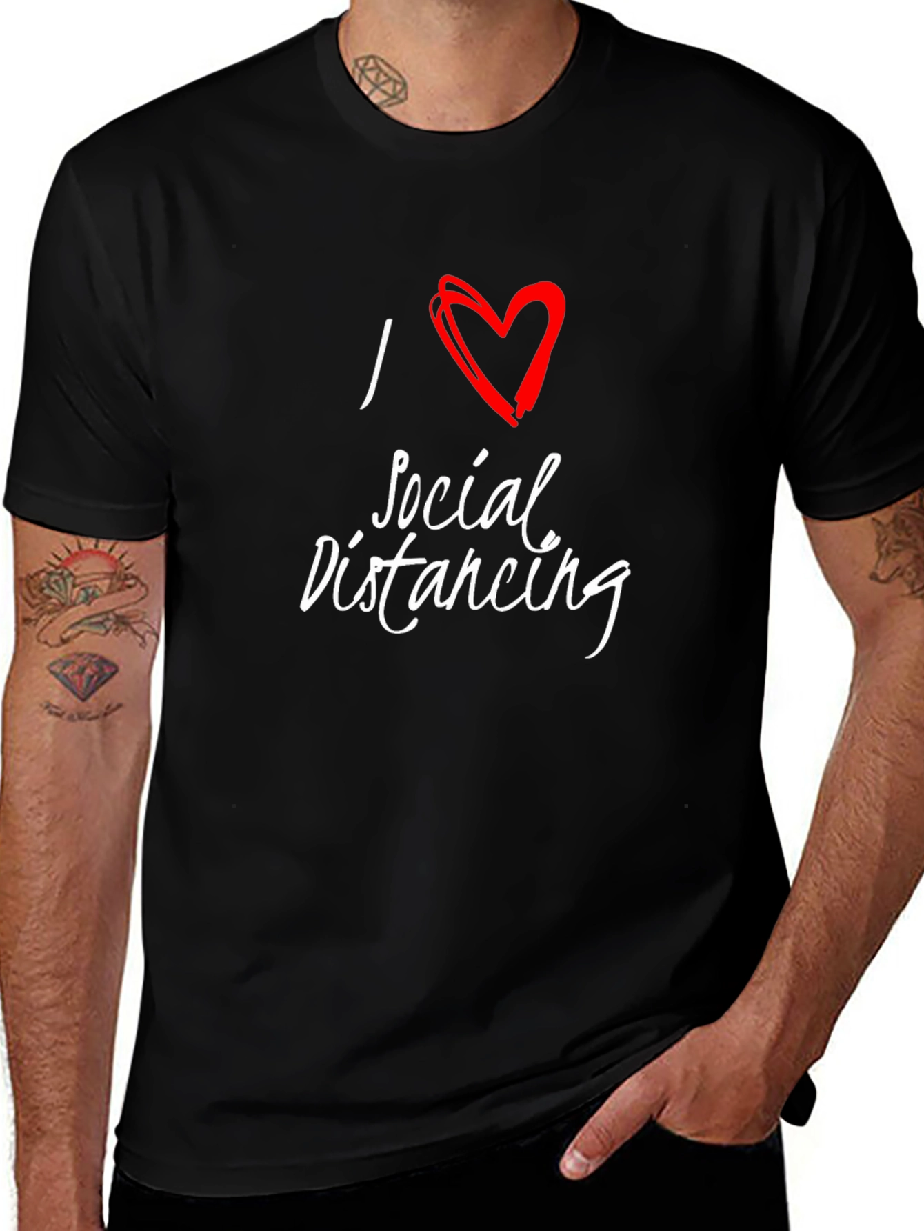 I Love Social Distancing Black T-Shirt