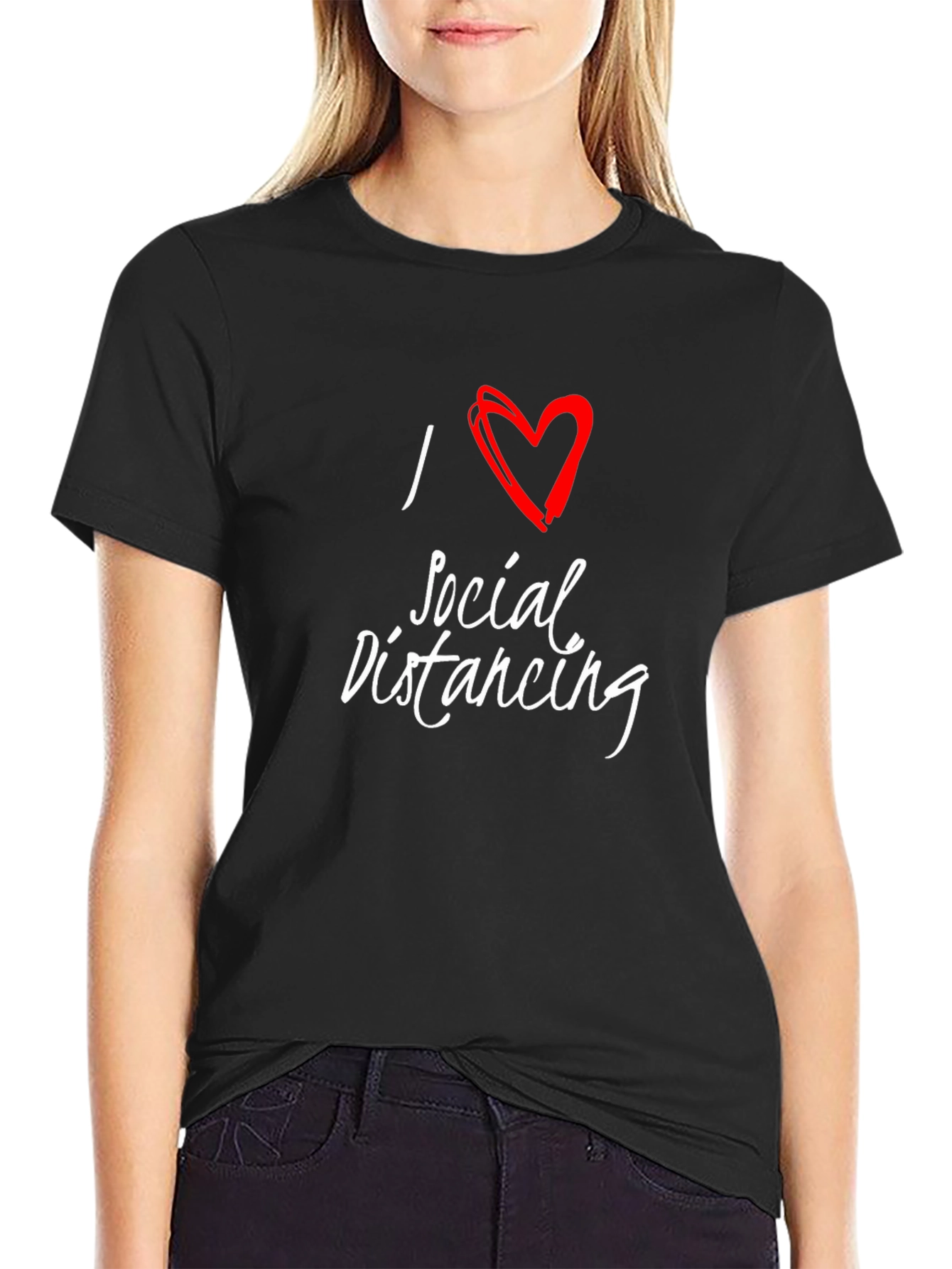 I Love Social Distancing Black T-Shirt