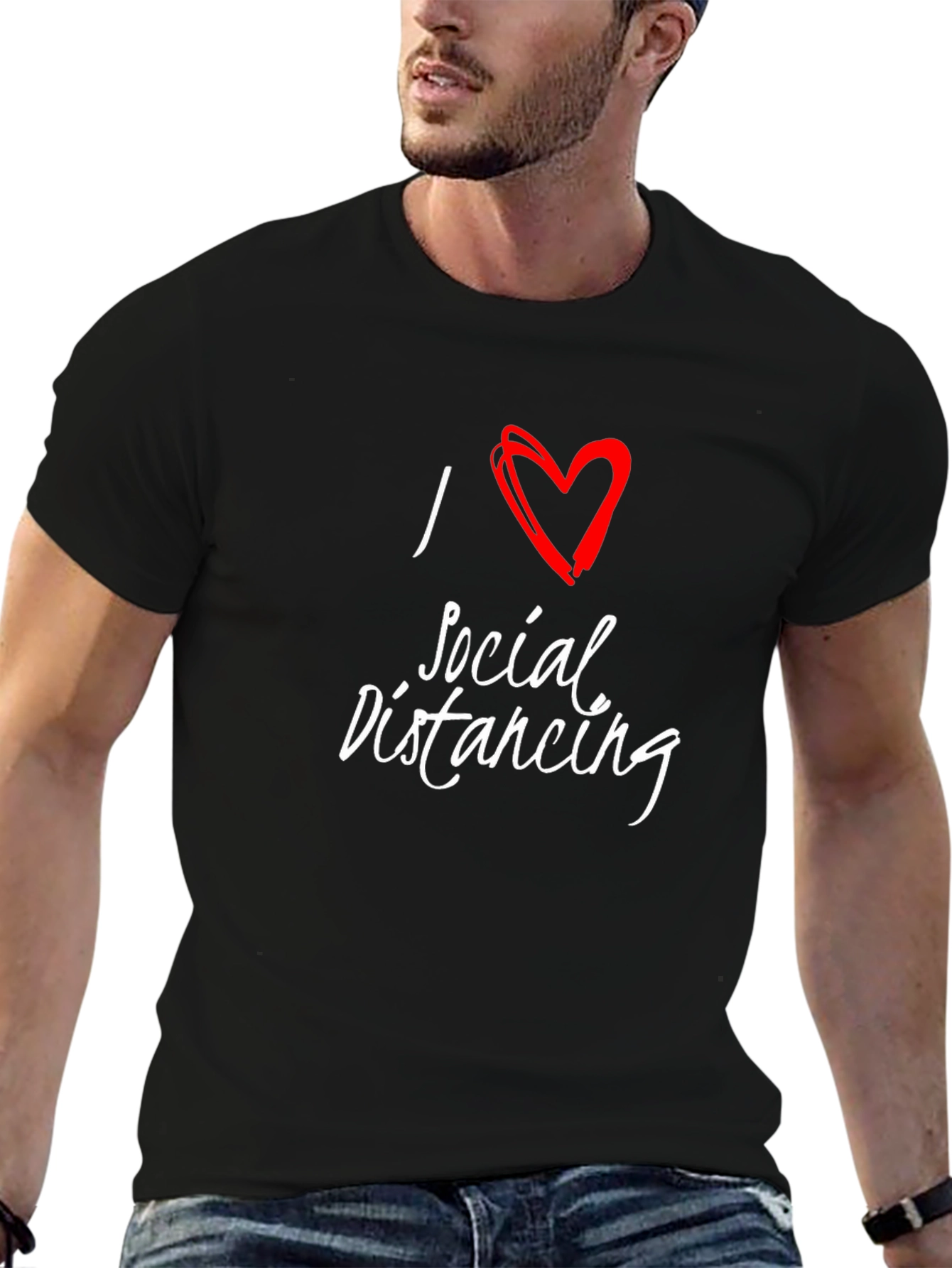 I Love Social Distancing Black T-Shirt