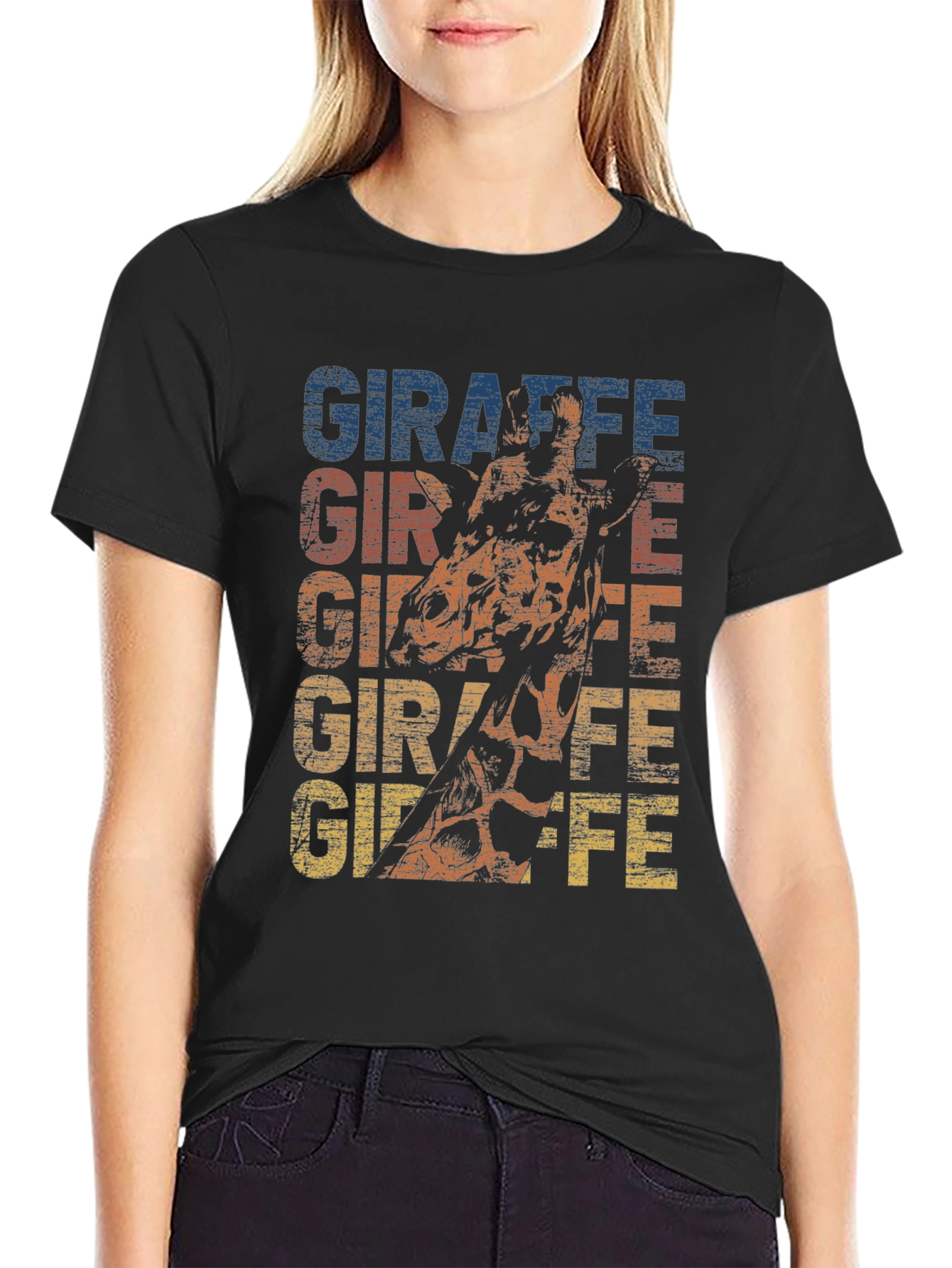 Giraffe Graphic Print Crew Neck T-Shirt