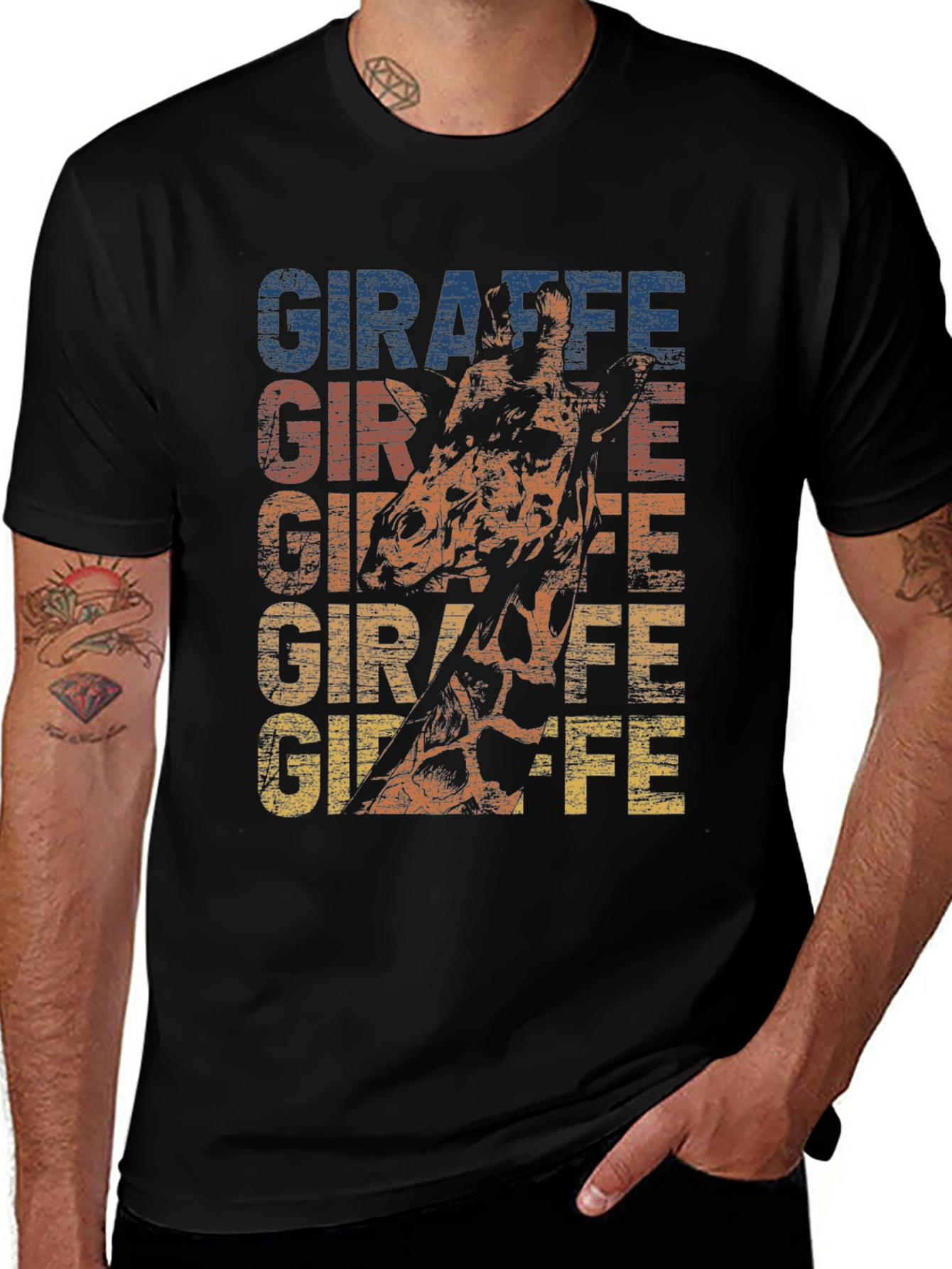Giraffe Graphic Print Crew Neck T-Shirt