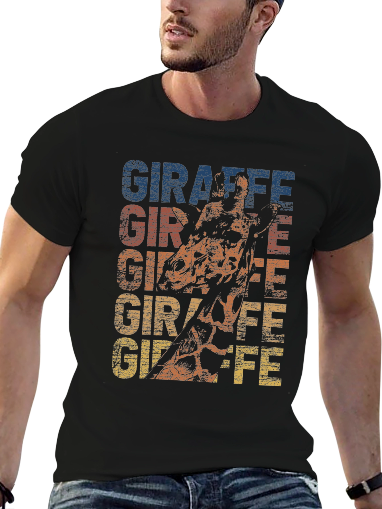 Giraffe Graphic Print Crew Neck T-Shirt