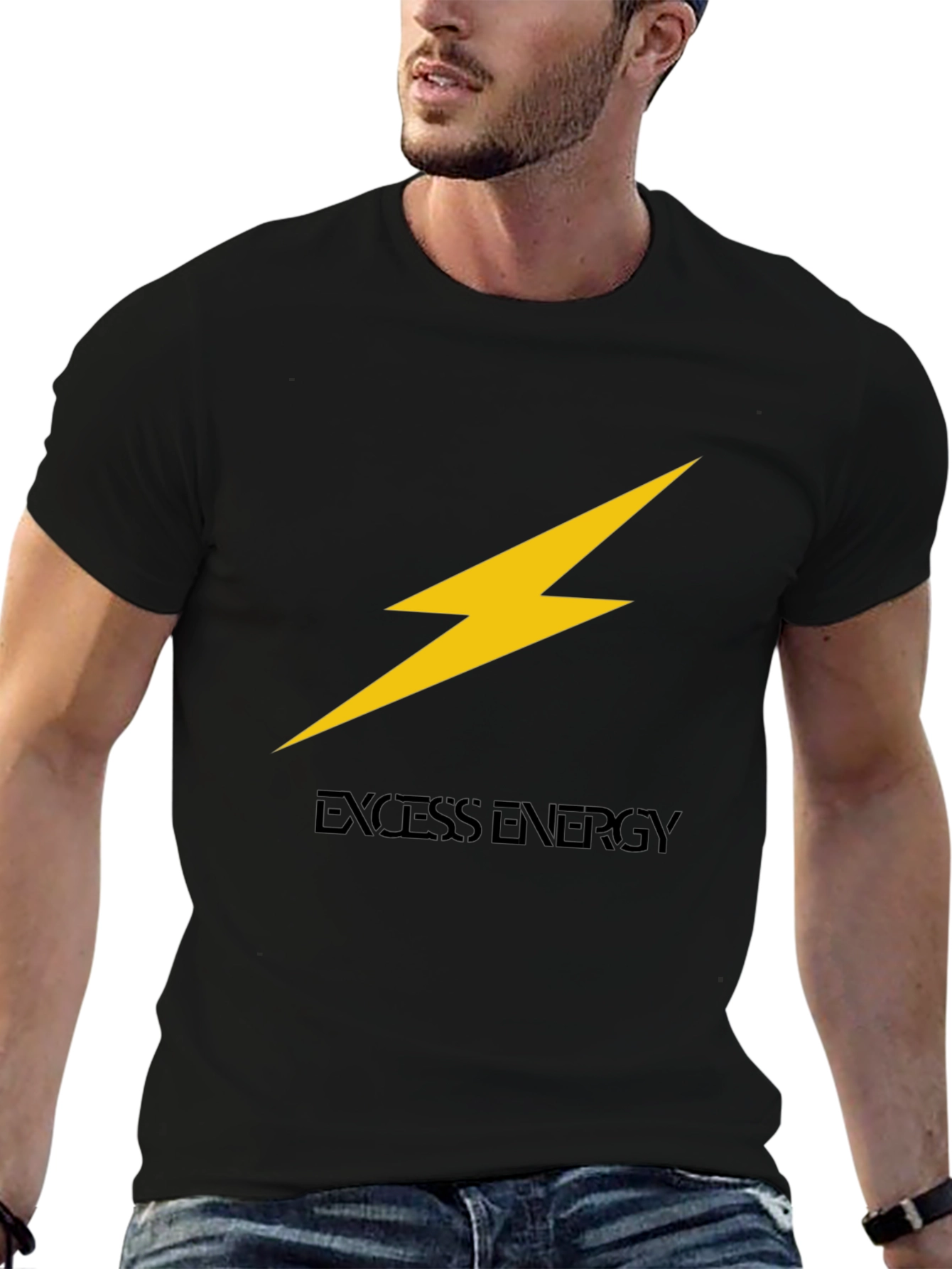 Excess Energy Black T-Shirt - Lightning Bolt Design