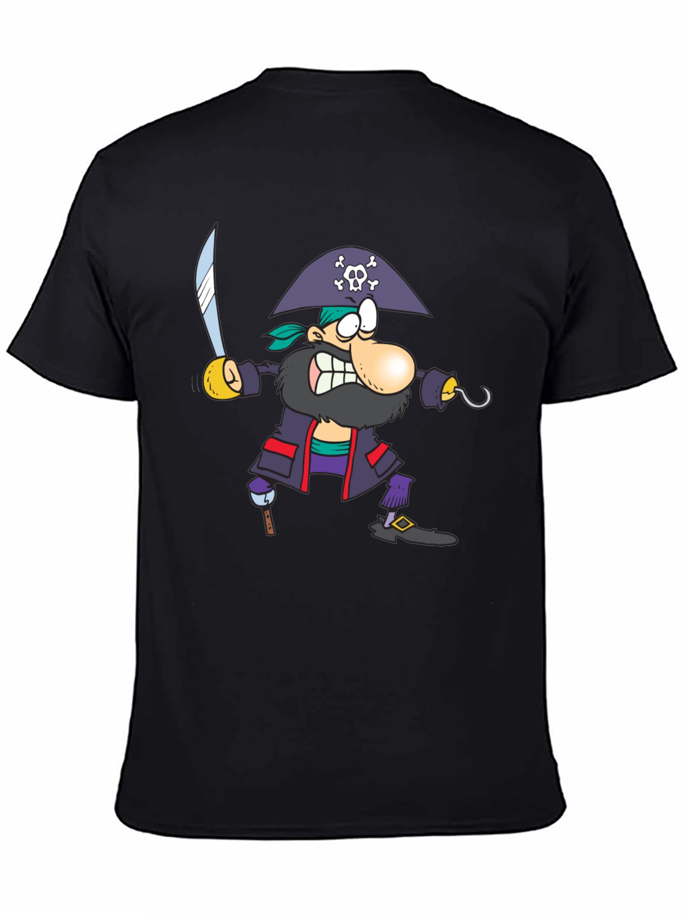 Pirate Cartoon Graphic Black T-Shirt