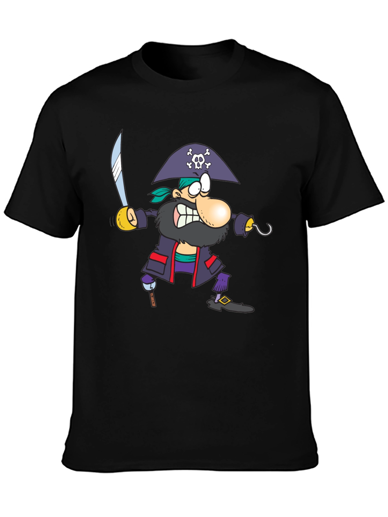 Pirate Cartoon Graphic Black T-Shirt