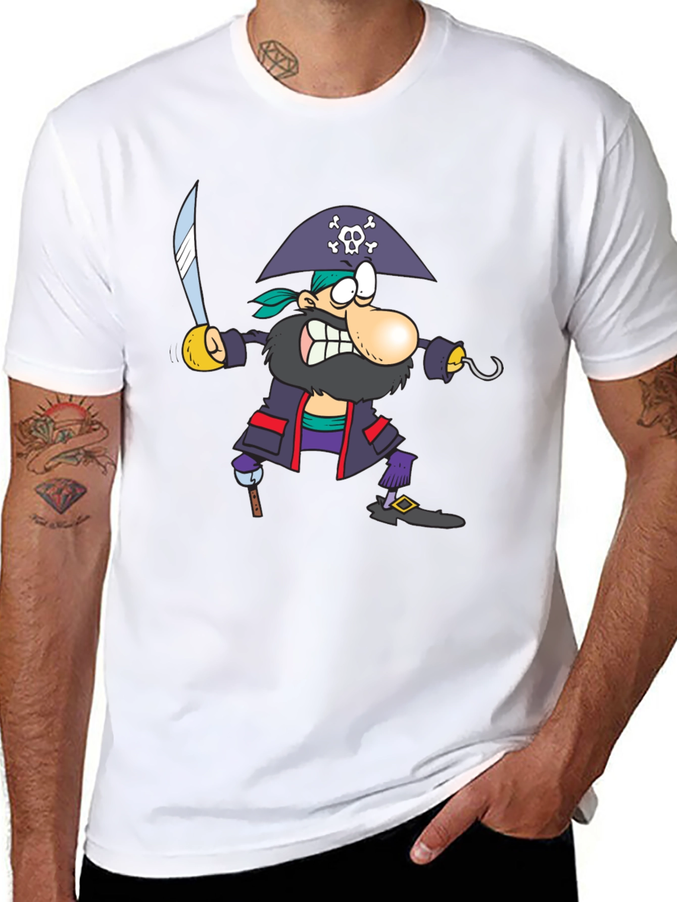 Pirate Cartoon Graphic Black T-Shirt
