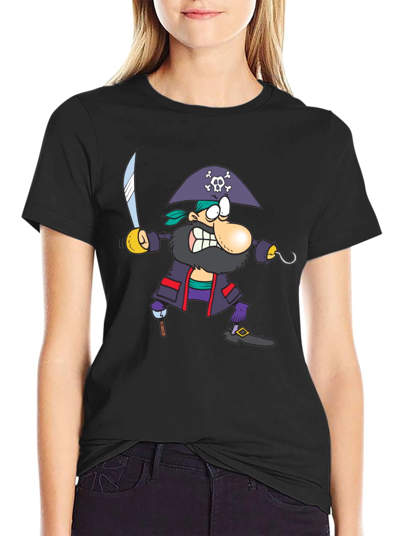 Pirate Cartoon Graphic Black T-Shirt